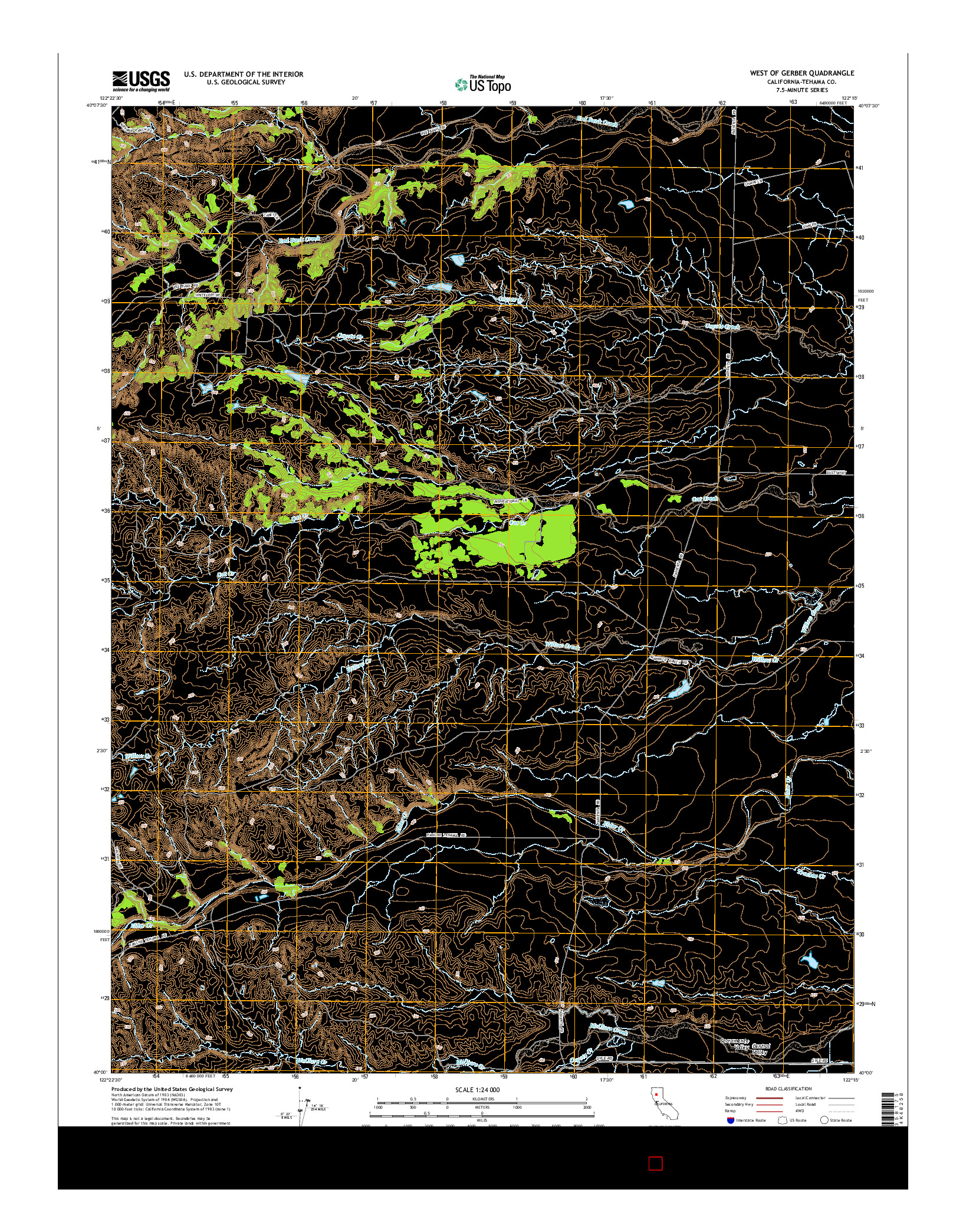 USGS US TOPO 7.5-MINUTE MAP FOR WEST OF GERBER, CA 2015