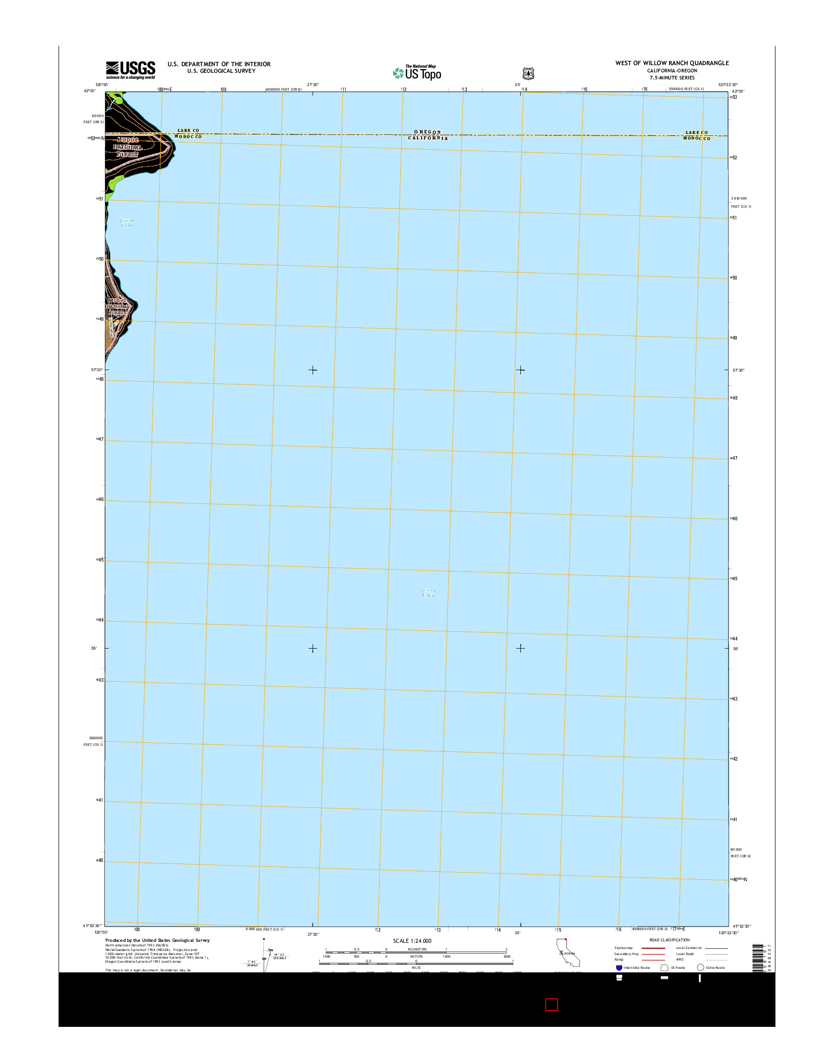 USGS US TOPO 7.5-MINUTE MAP FOR WEST OF WILLOW RANCH, CA-OR 2015