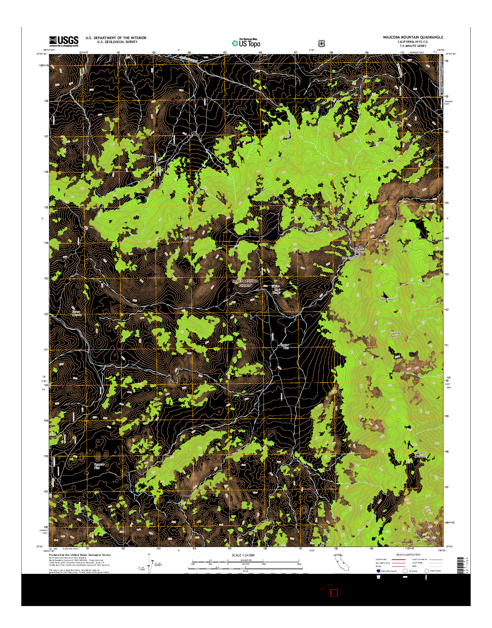 USGS US TOPO 7.5-MINUTE MAP FOR WAUCOBA MOUNTAIN, CA 2015
