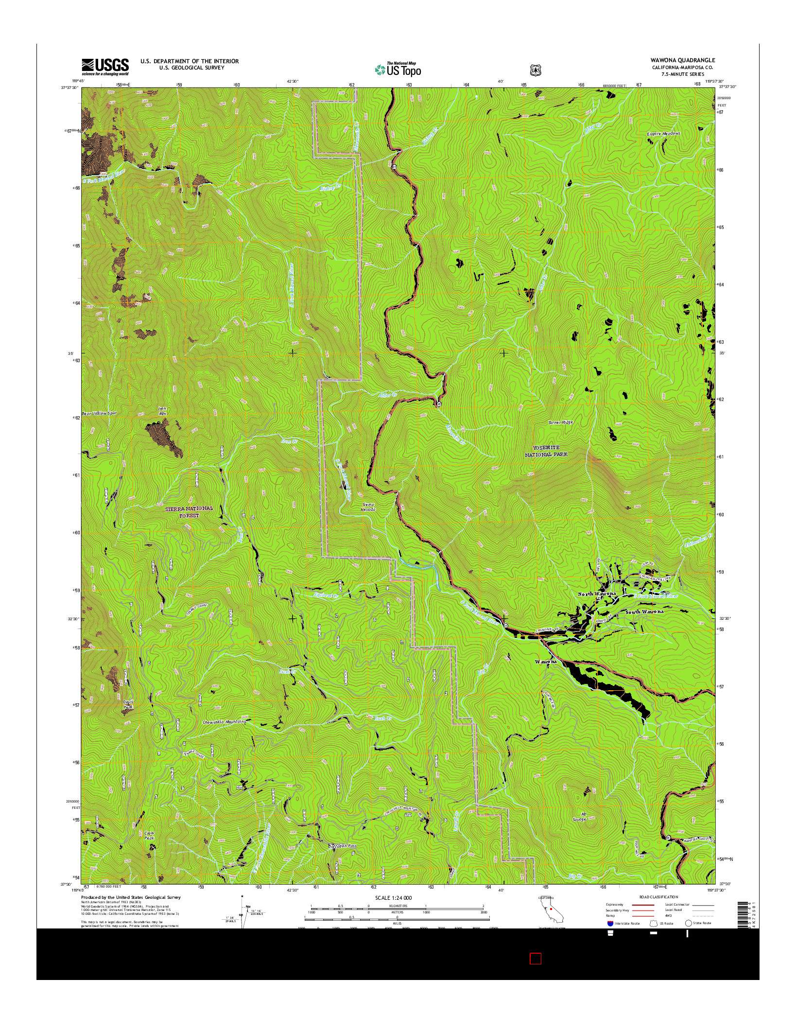 USGS US TOPO 7.5-MINUTE MAP FOR WAWONA, CA 2015