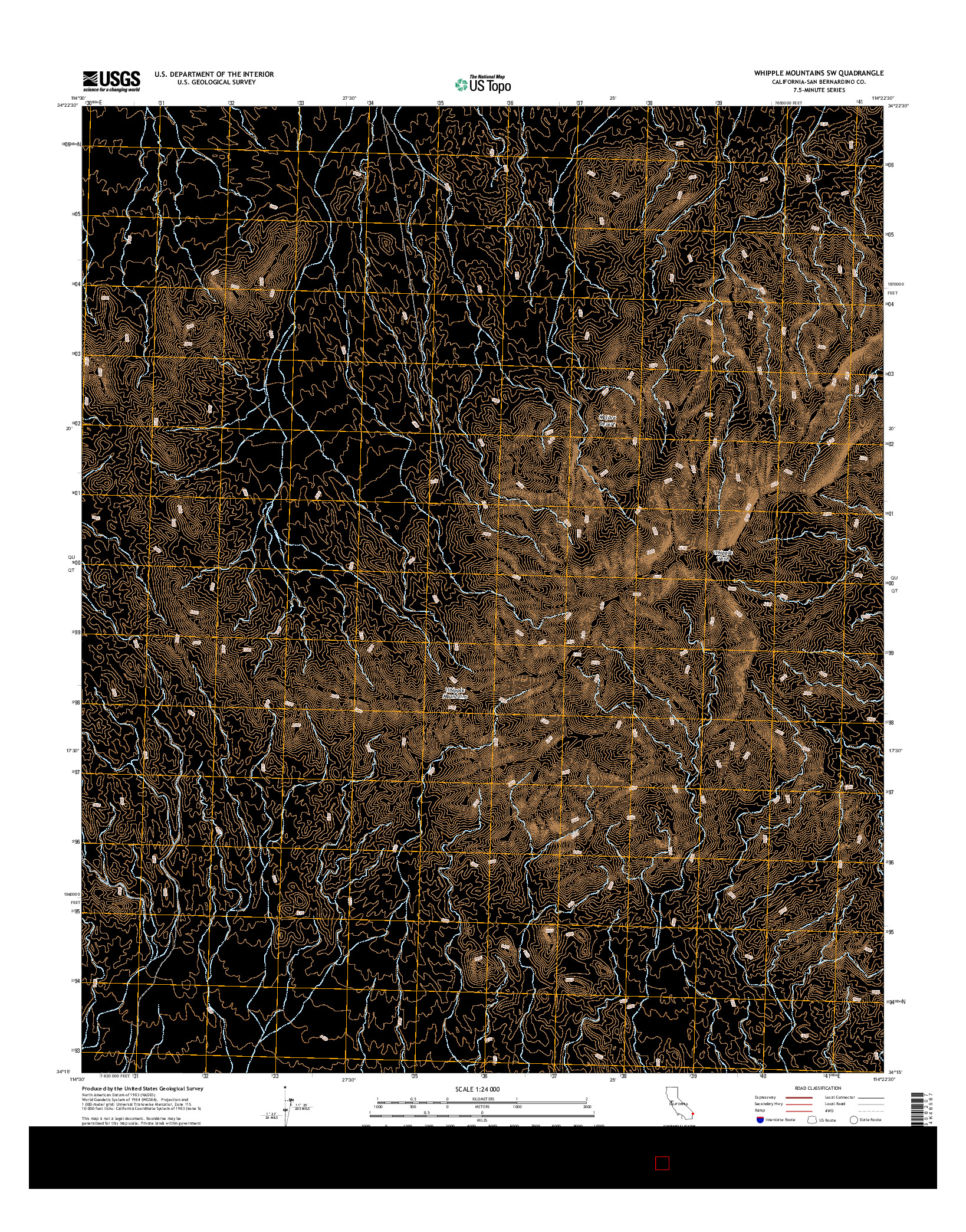 USGS US TOPO 7.5-MINUTE MAP FOR WHIPPLE MOUNTAINS SW, CA 2015