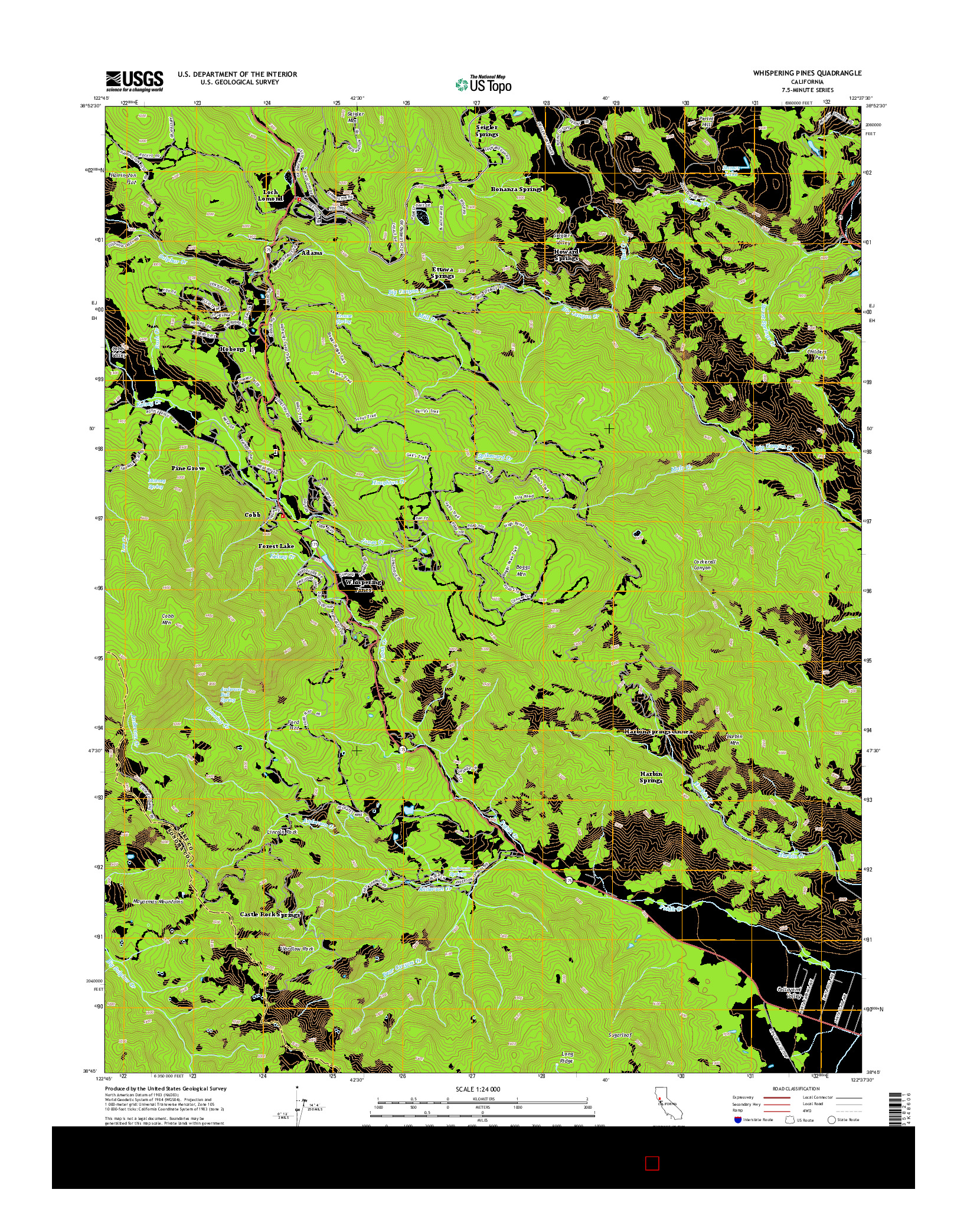 USGS US TOPO 7.5-MINUTE MAP FOR WHISPERING PINES, CA 2015