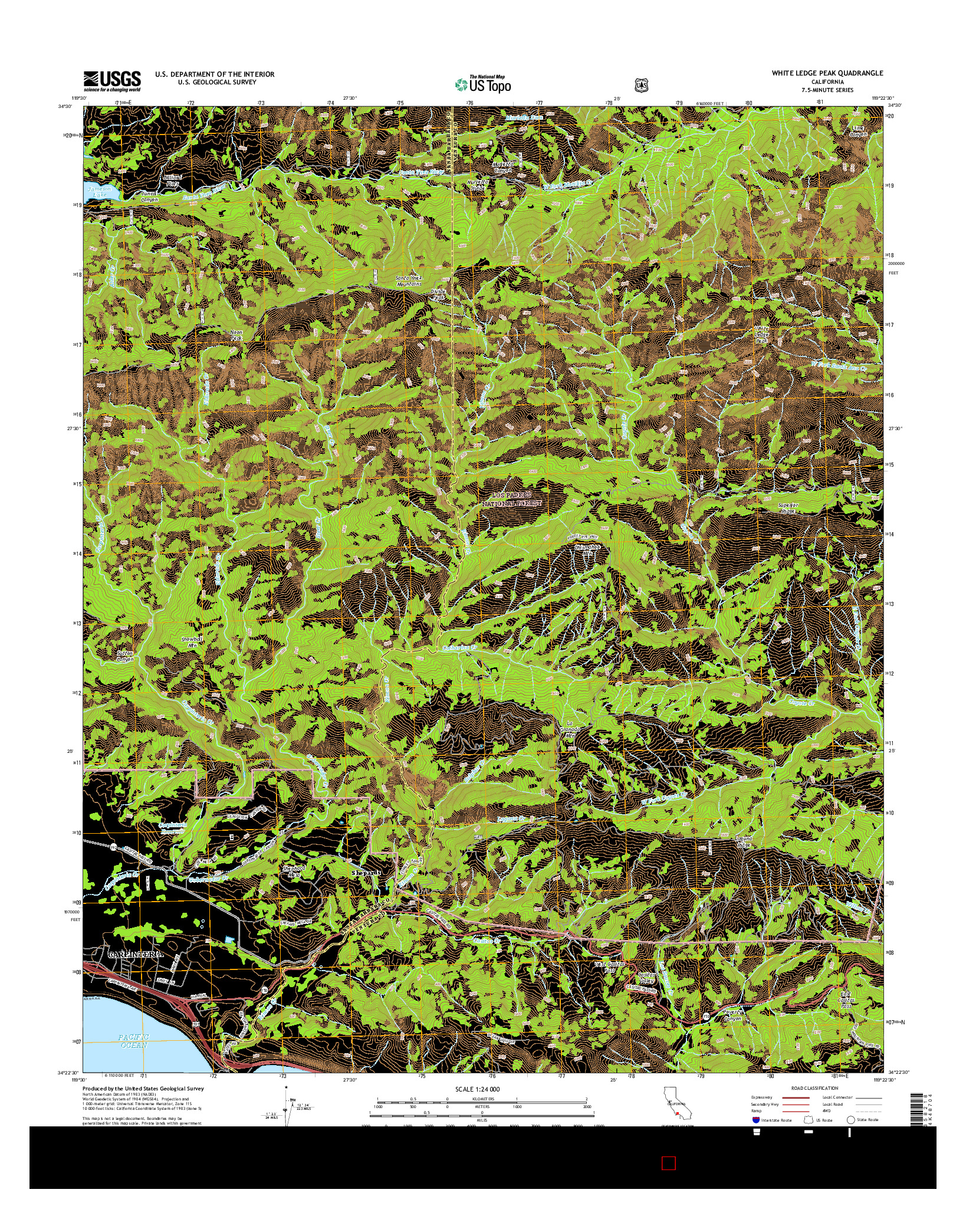 USGS US TOPO 7.5-MINUTE MAP FOR WHITE LEDGE PEAK, CA 2015