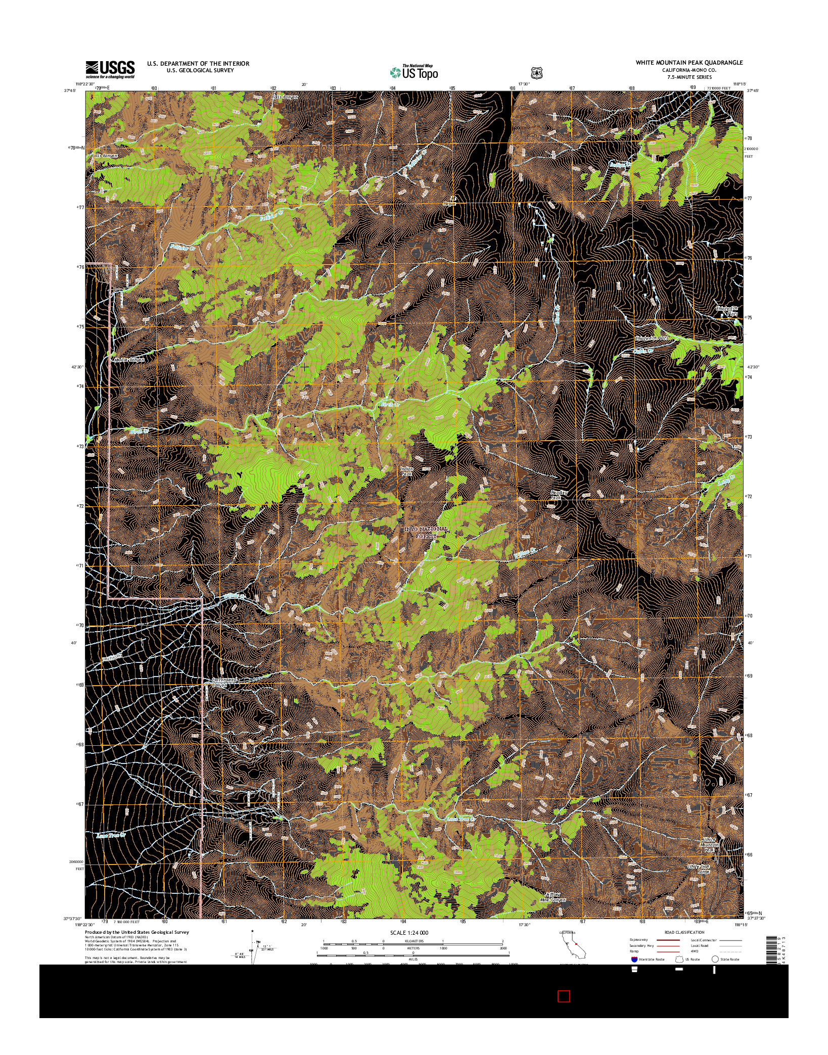 USGS US TOPO 7.5-MINUTE MAP FOR WHITE MOUNTAIN PEAK, CA 2015