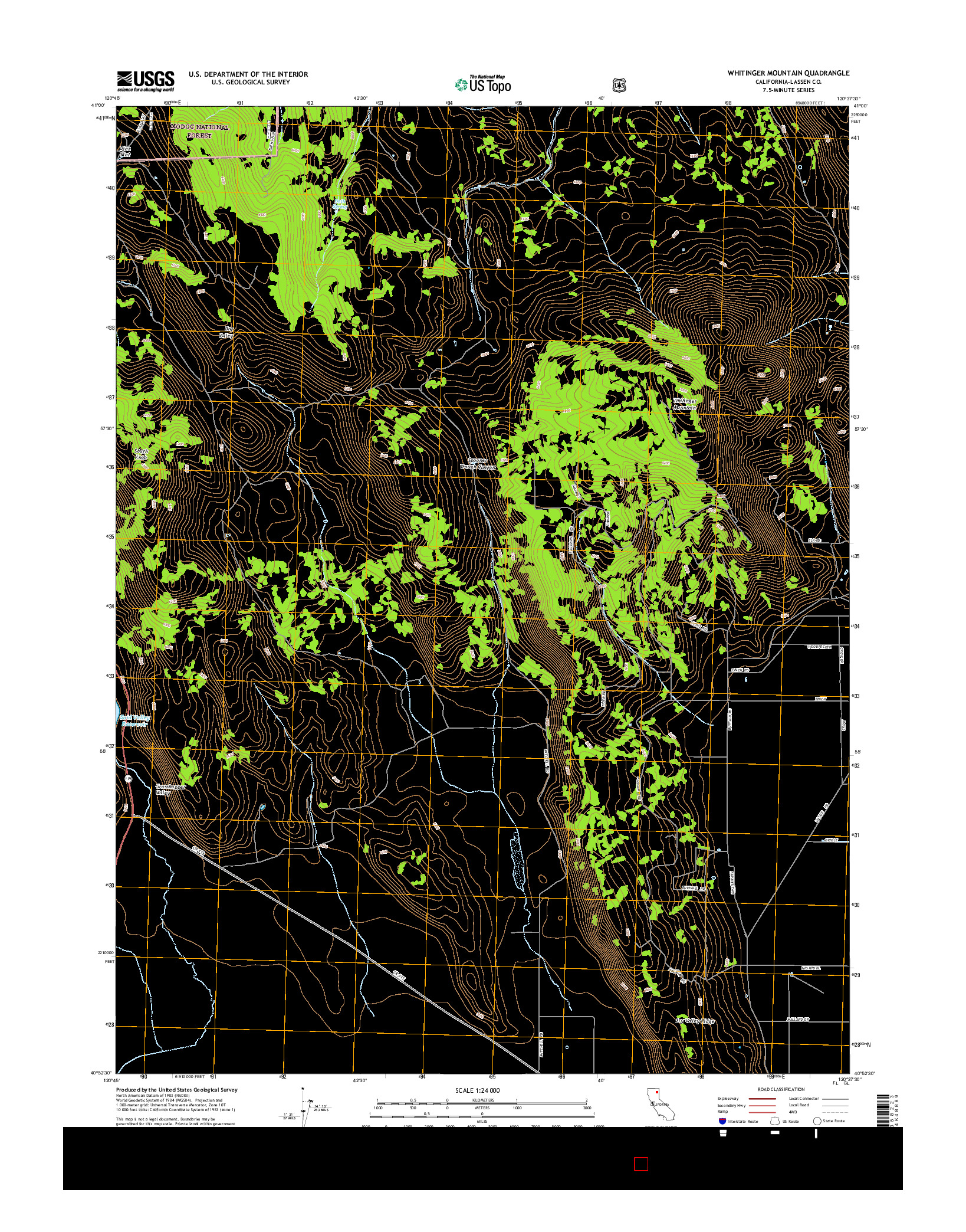 USGS US TOPO 7.5-MINUTE MAP FOR WHITINGER MOUNTAIN, CA 2015