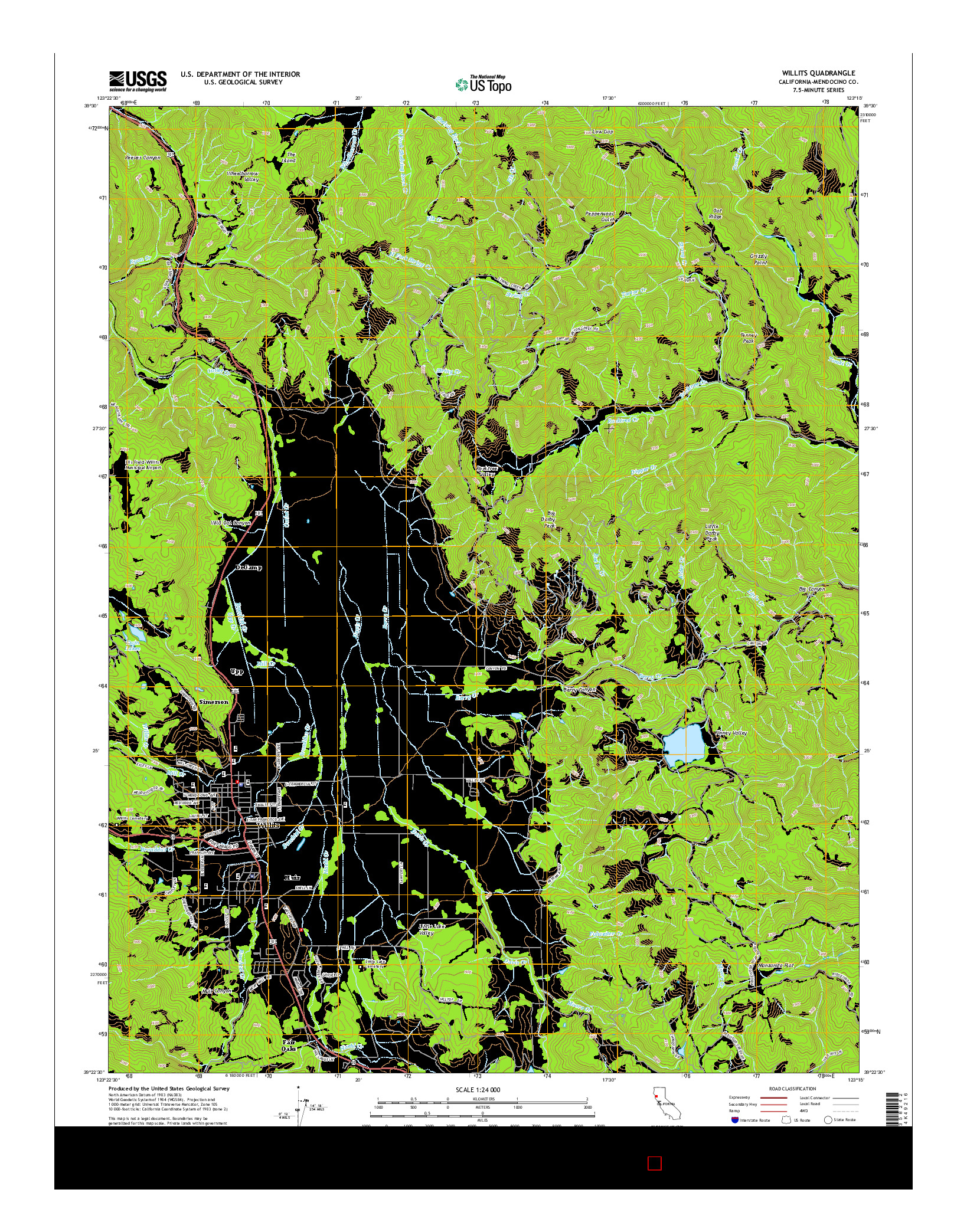 USGS US TOPO 7.5-MINUTE MAP FOR WILLITS, CA 2015