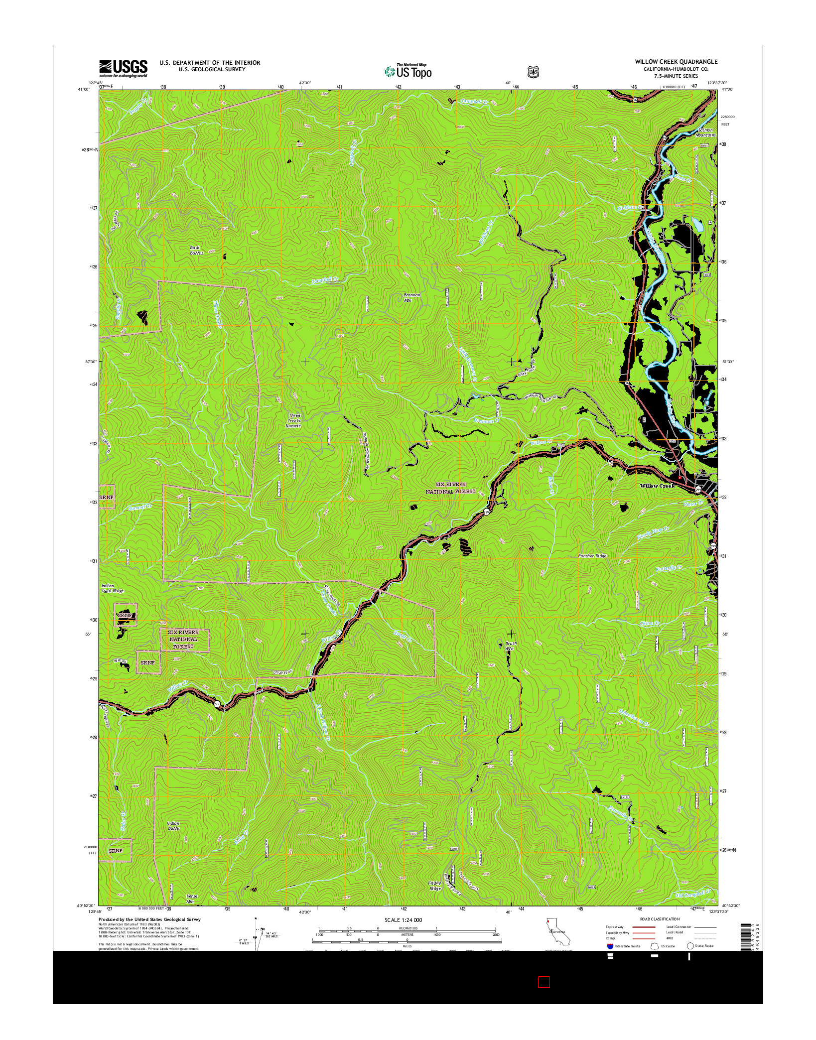 USGS US TOPO 7.5-MINUTE MAP FOR WILLOW CREEK, CA 2015