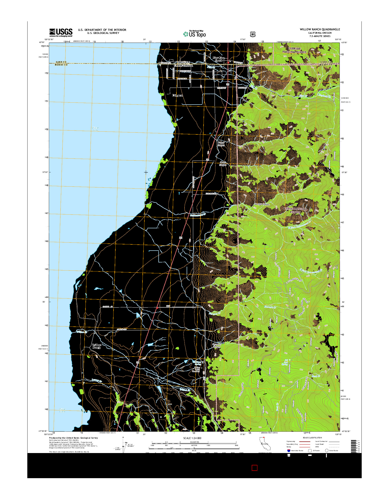 USGS US TOPO 7.5-MINUTE MAP FOR WILLOW RANCH, CA-OR 2015