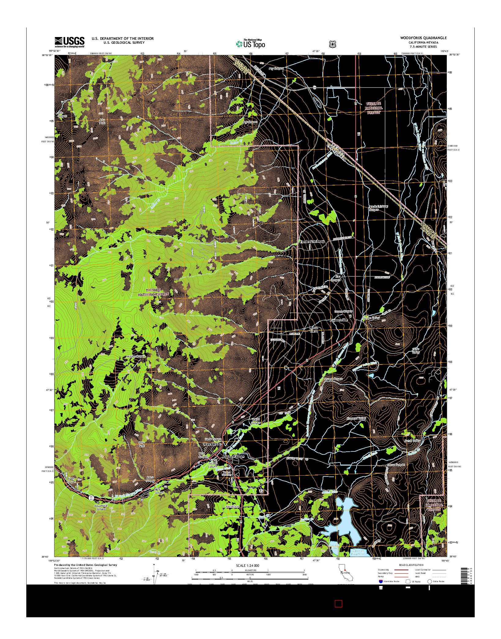 USGS US TOPO 7.5-MINUTE MAP FOR WOODFORDS, CA-NV 2015