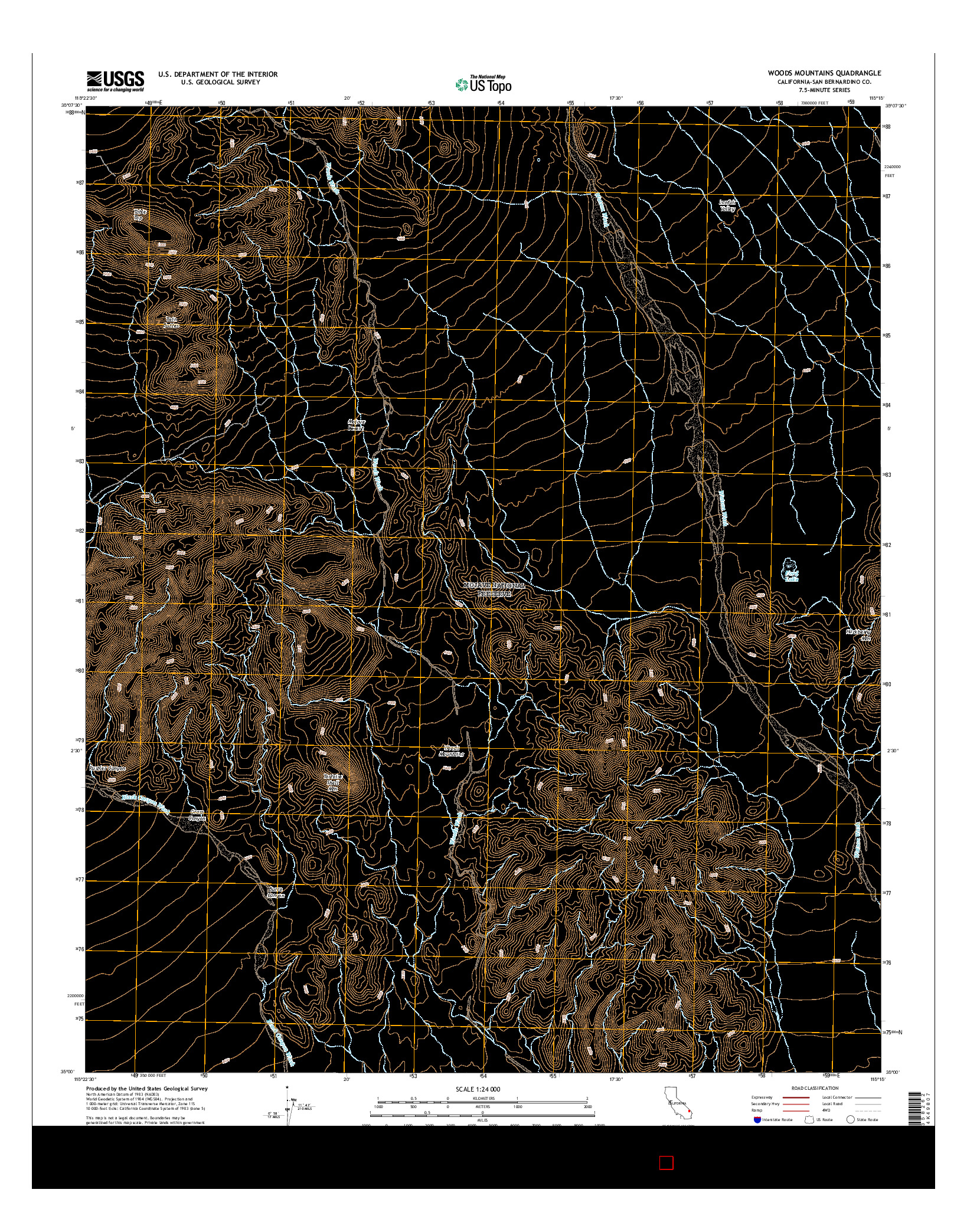 USGS US TOPO 7.5-MINUTE MAP FOR WOODS MOUNTAINS, CA 2015