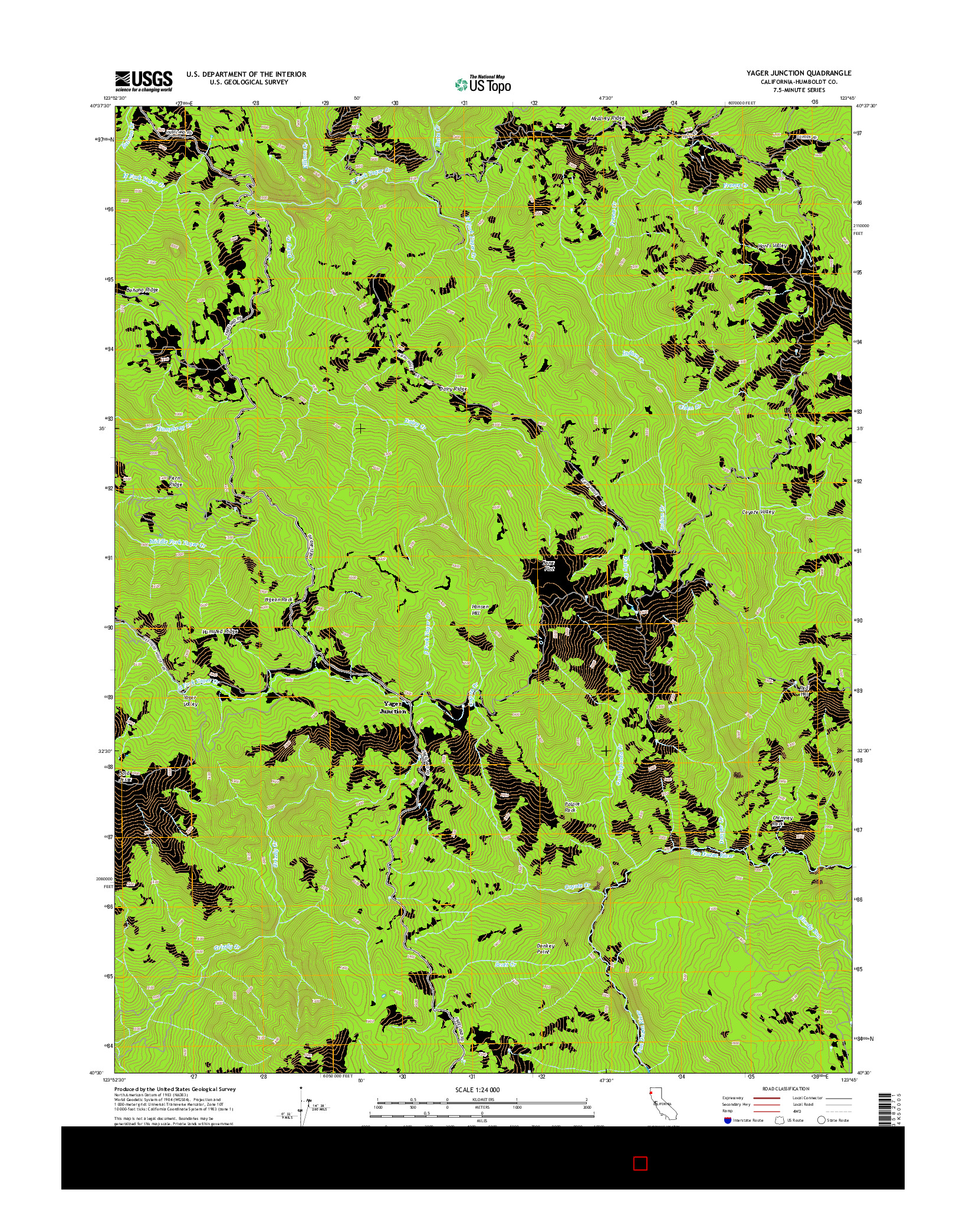 USGS US TOPO 7.5-MINUTE MAP FOR YAGER JUNCTION, CA 2015