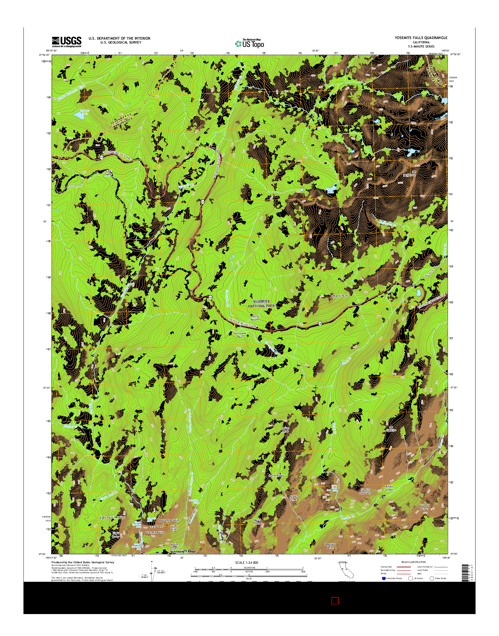 USGS US TOPO 7.5-MINUTE MAP FOR YOSEMITE FALLS, CA 2015