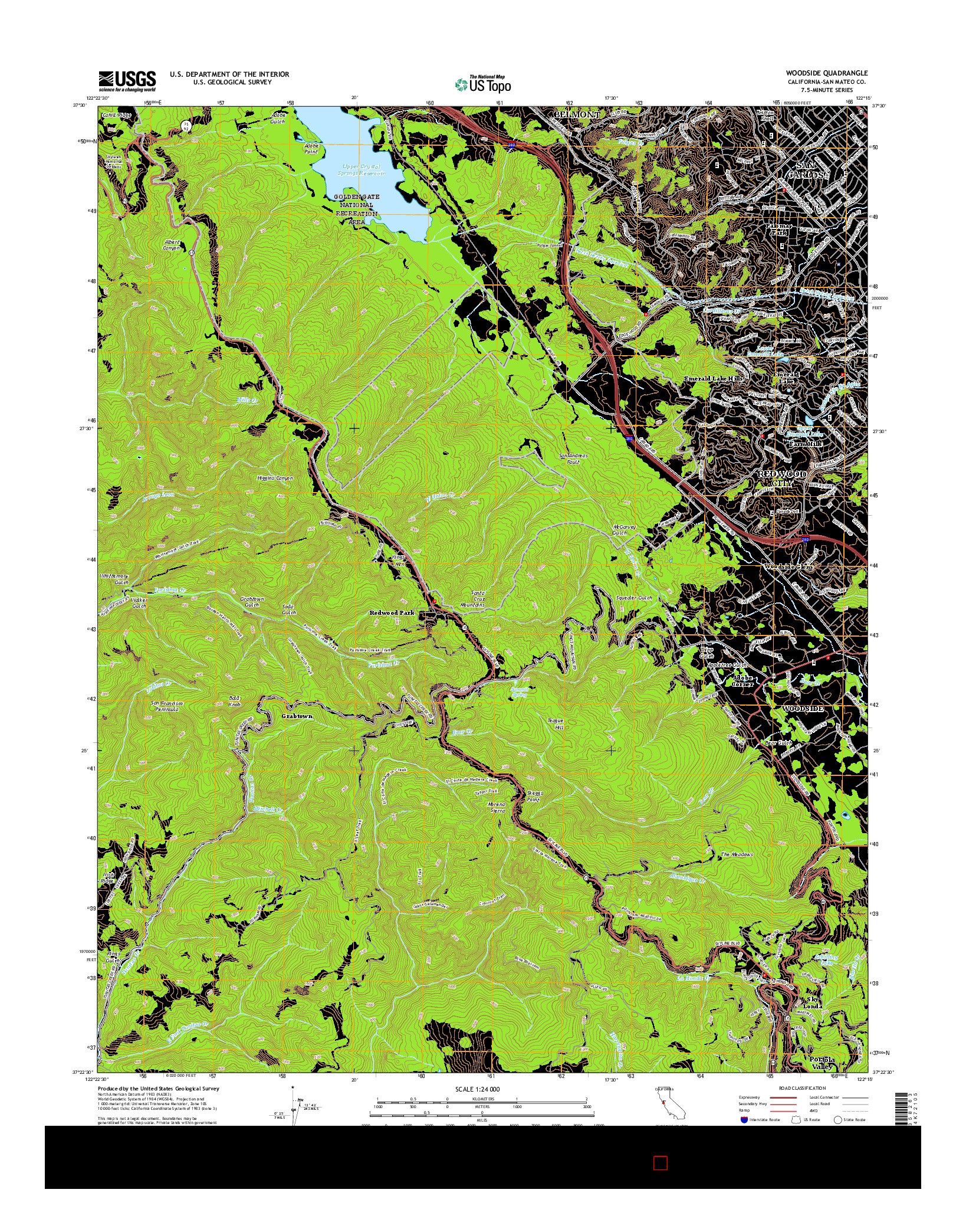 USGS US TOPO 7.5-MINUTE MAP FOR WOODSIDE, CA 2015