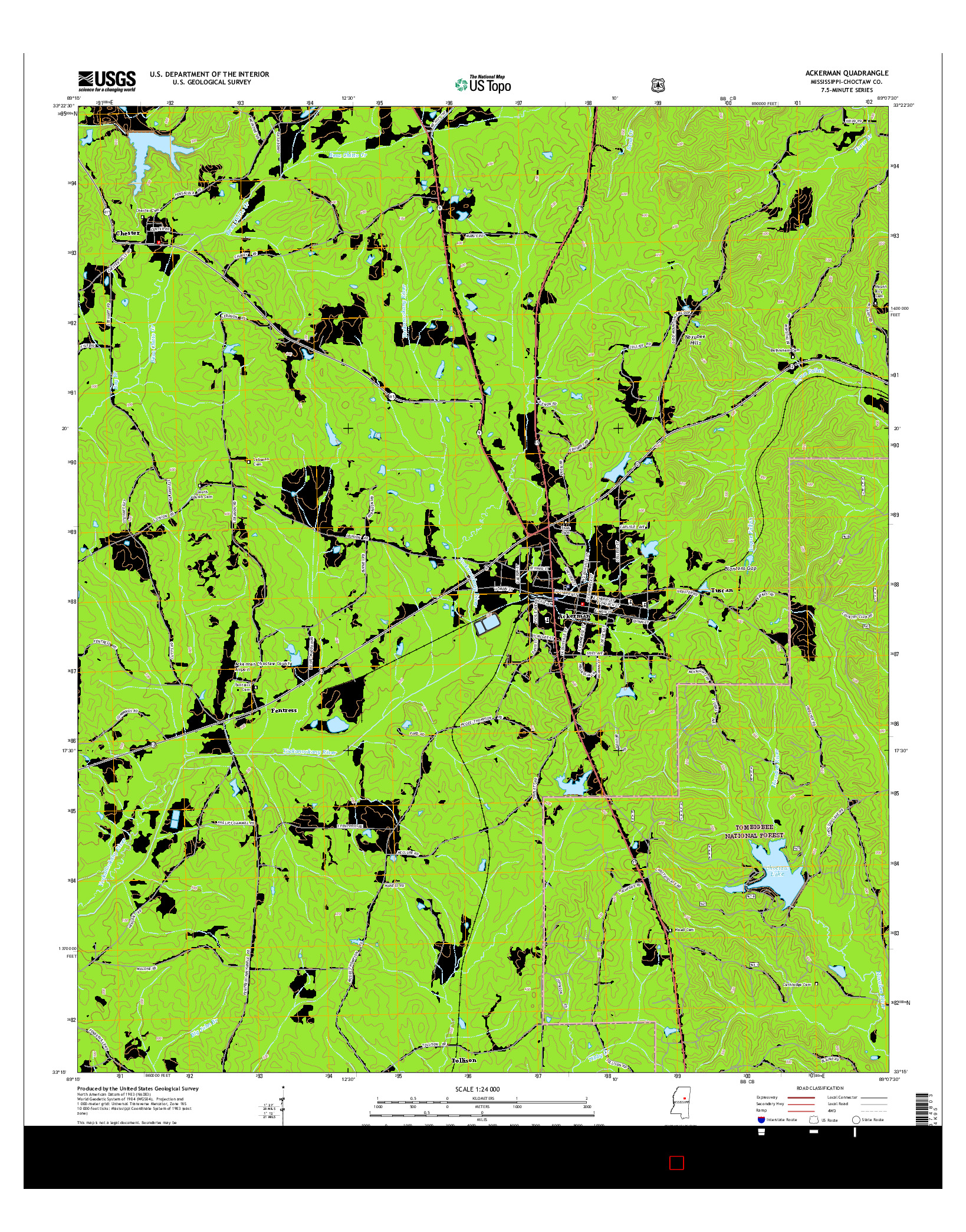 USGS US TOPO 7.5-MINUTE MAP FOR ACKERMAN, MS 2015