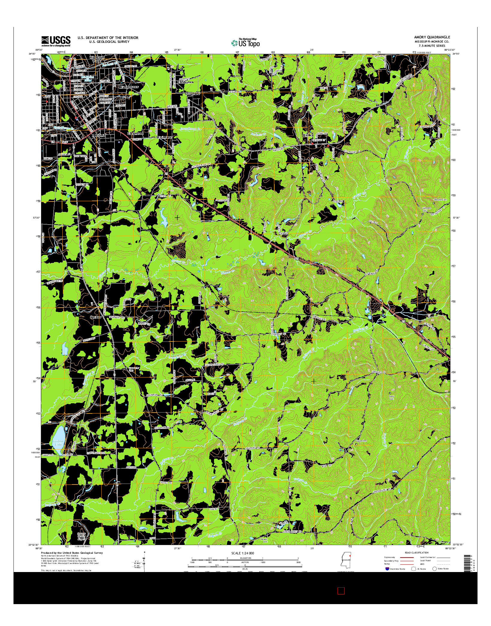 USGS US TOPO 7.5-MINUTE MAP FOR AMORY, MS 2015