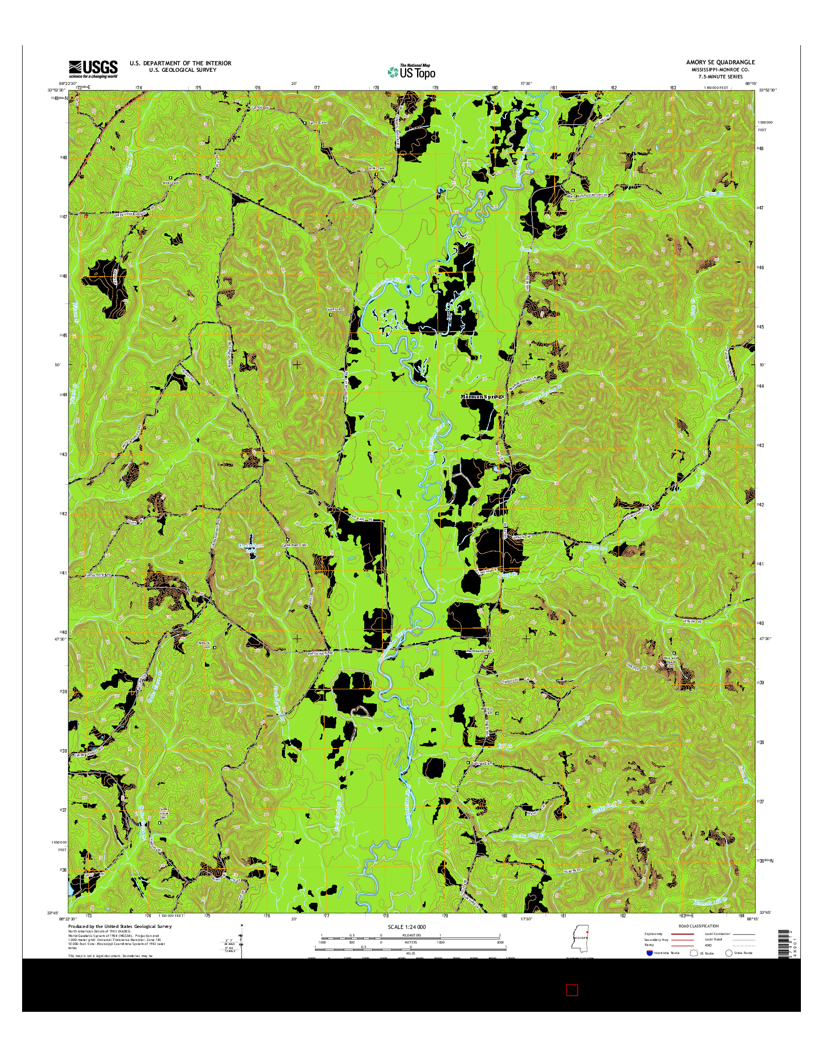 USGS US TOPO 7.5-MINUTE MAP FOR AMORY SE, MS 2015