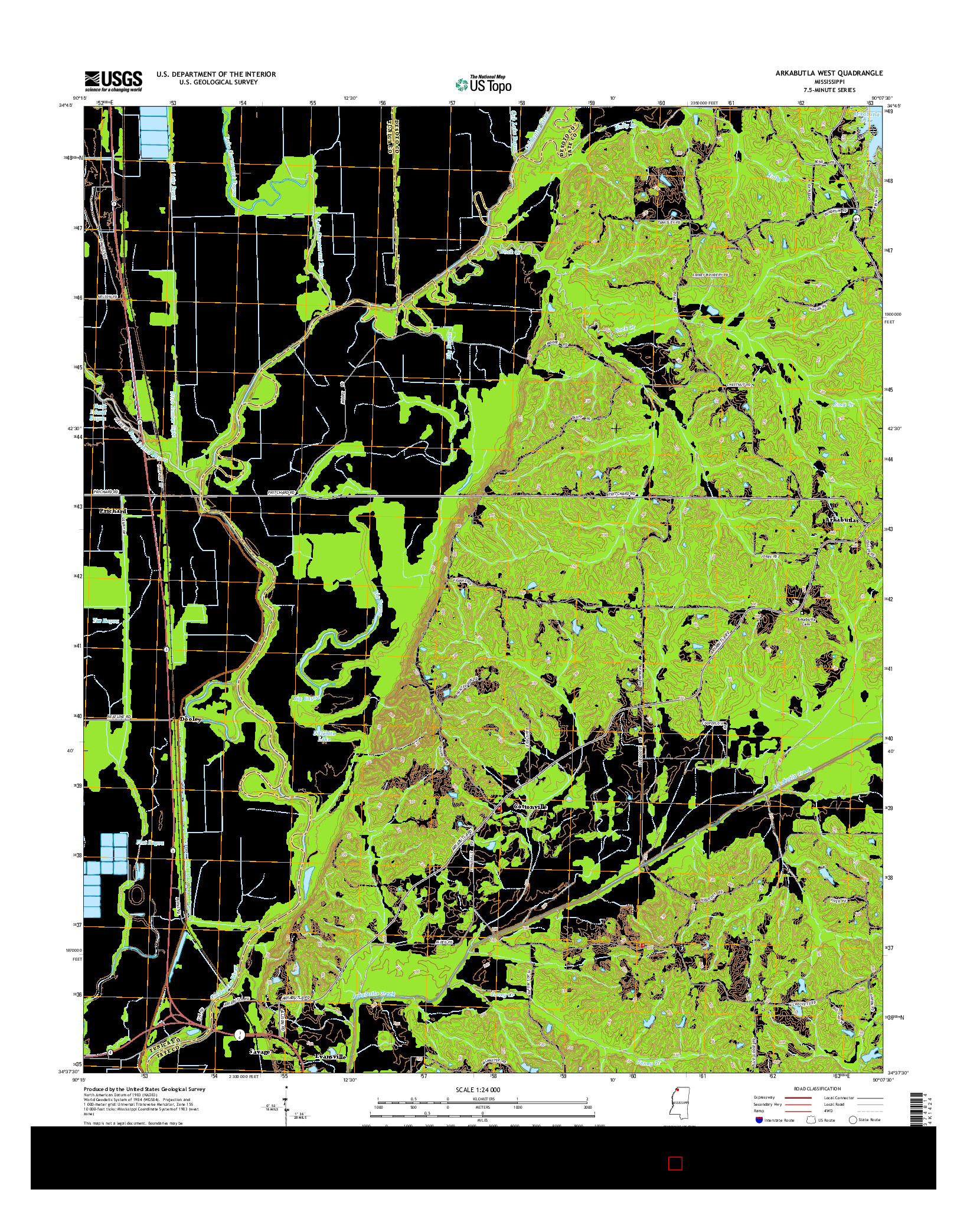 USGS US TOPO 7.5-MINUTE MAP FOR ARKABUTLA WEST, MS 2015