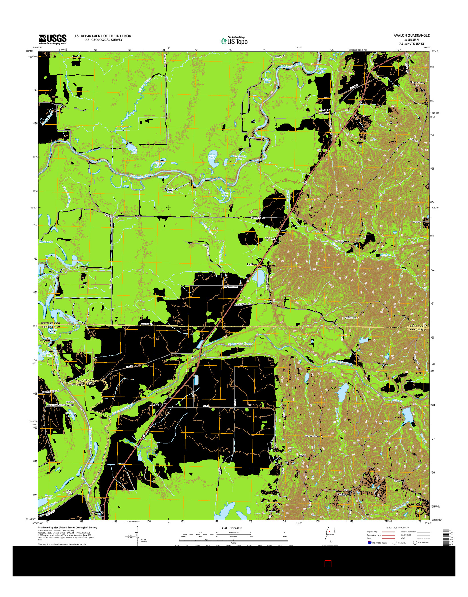 USGS US TOPO 7.5-MINUTE MAP FOR AVALON, MS 2015