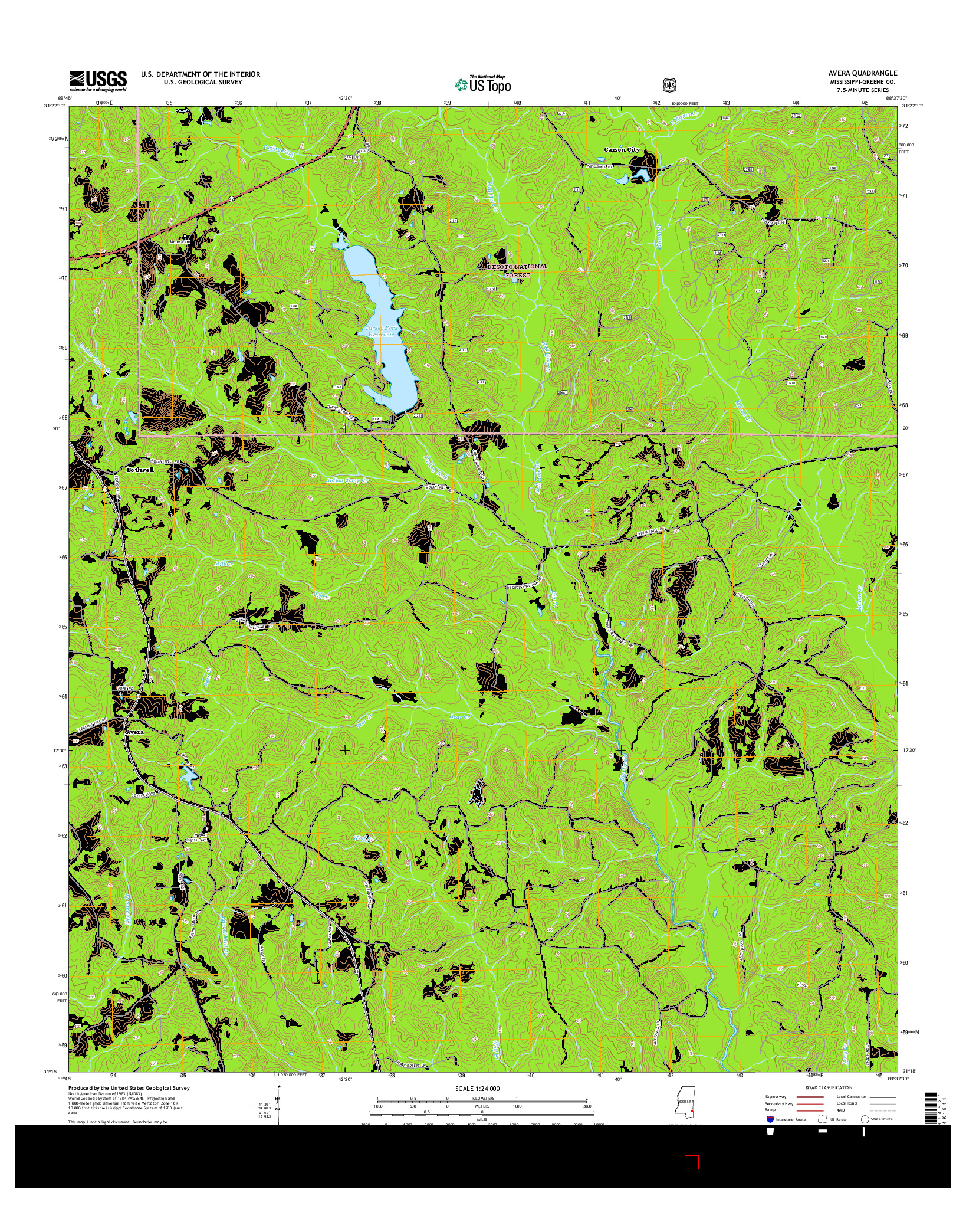 USGS US TOPO 7.5-MINUTE MAP FOR AVERA, MS 2015