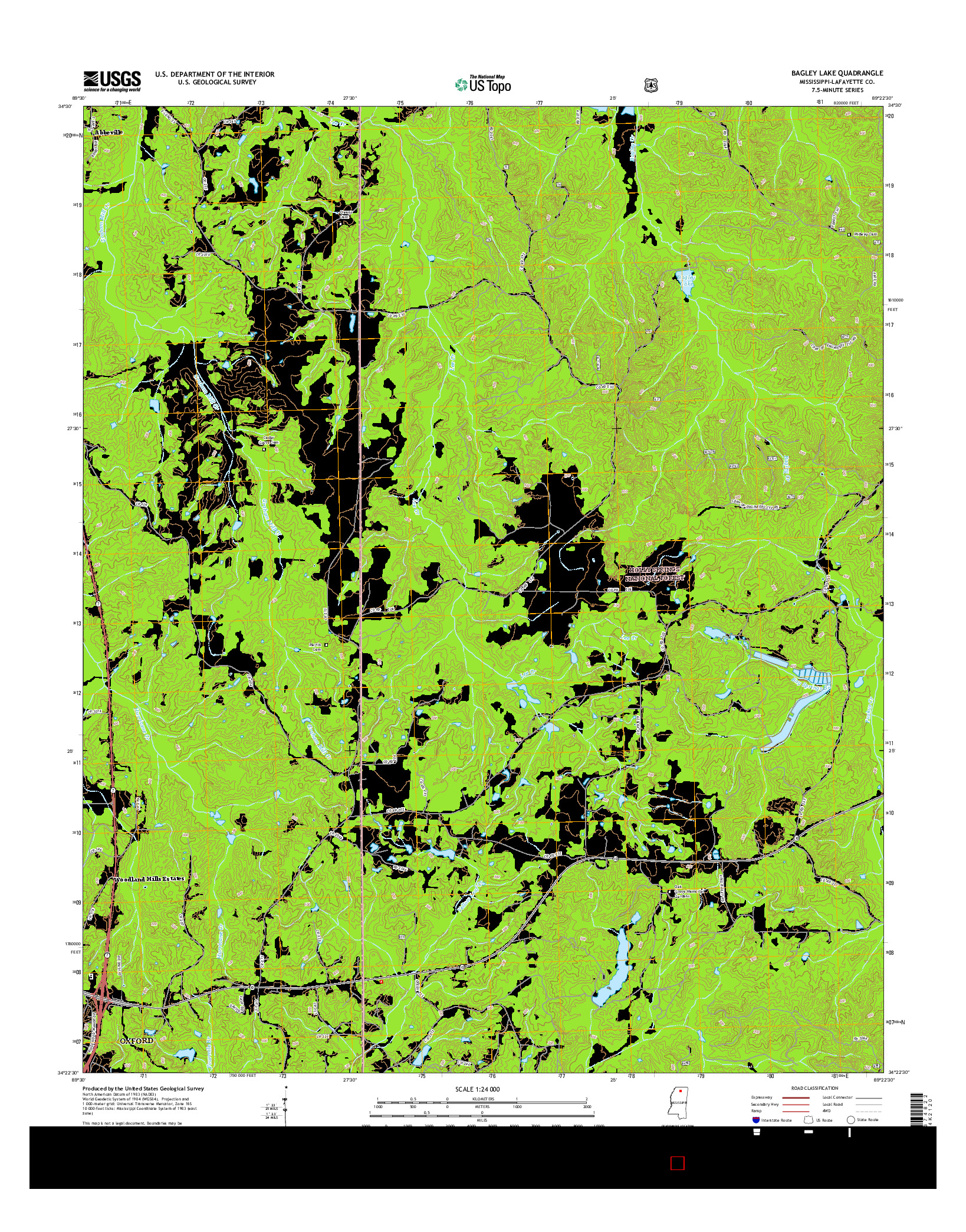 USGS US TOPO 7.5-MINUTE MAP FOR BAGLEY LAKE, MS 2015