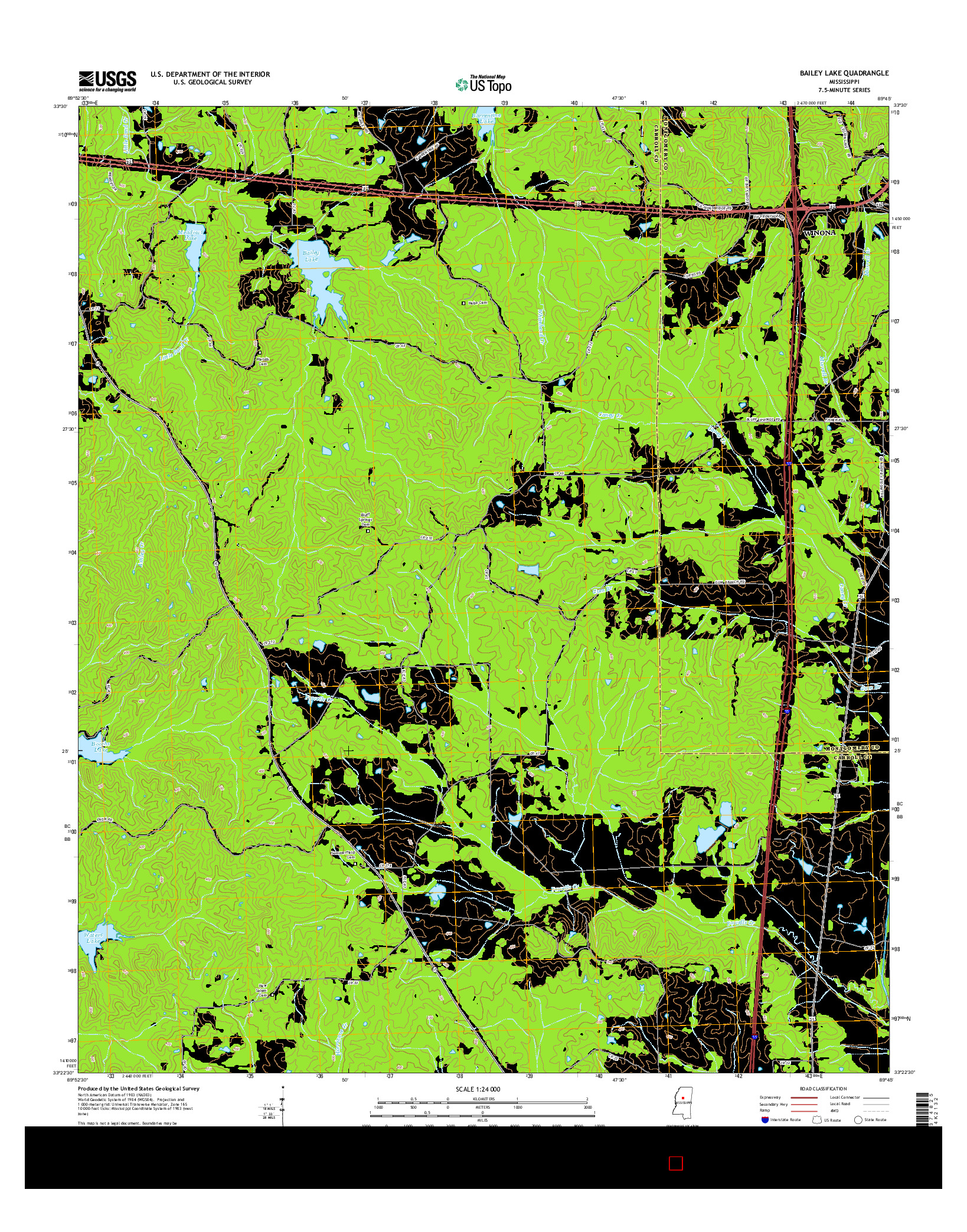 USGS US TOPO 7.5-MINUTE MAP FOR BAILEY LAKE, MS 2015