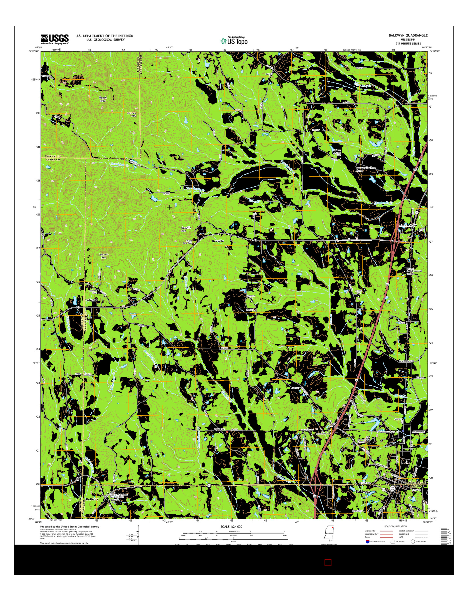 USGS US TOPO 7.5-MINUTE MAP FOR BALDWYN, MS 2015