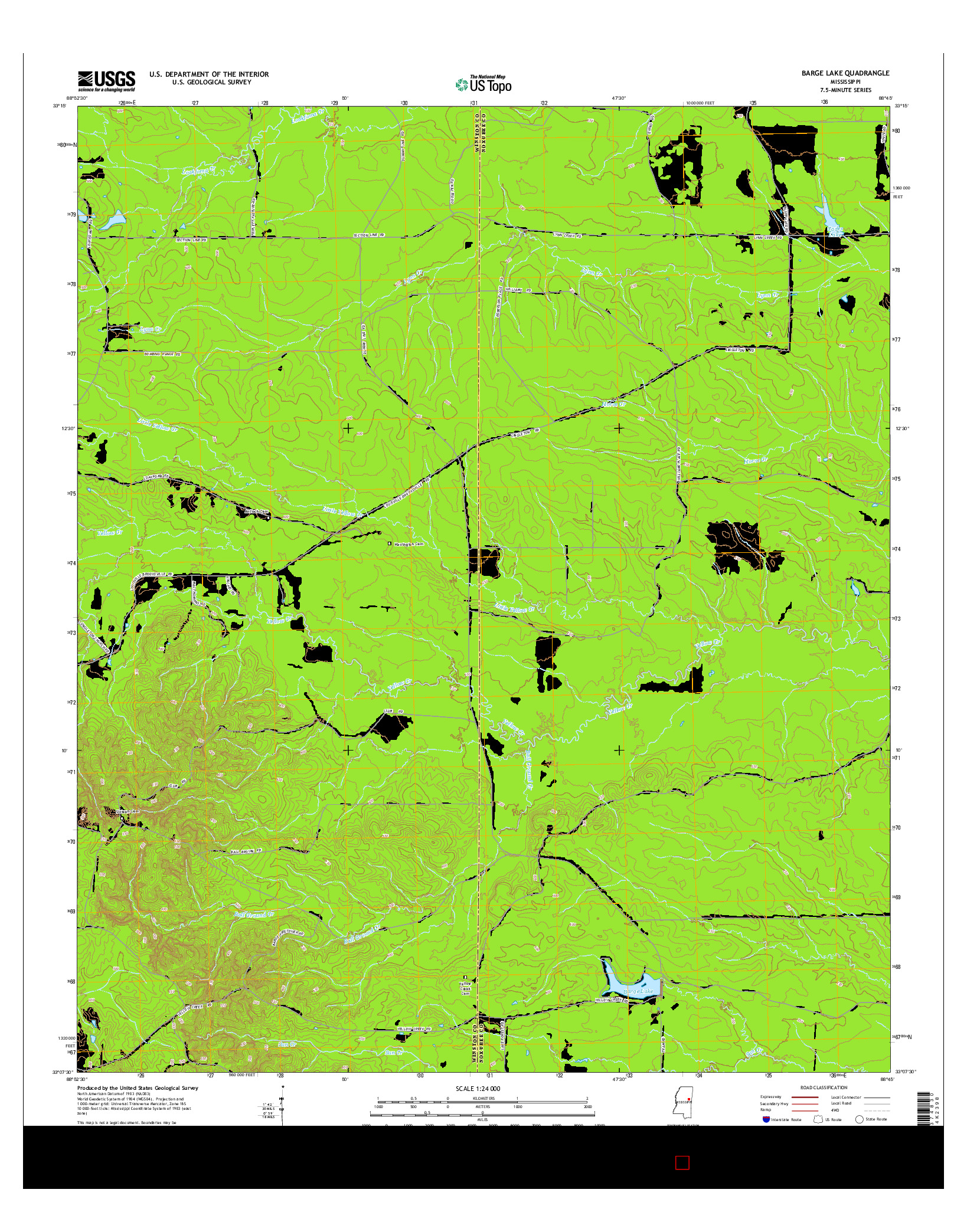 USGS US TOPO 7.5-MINUTE MAP FOR BARGE LAKE, MS 2015