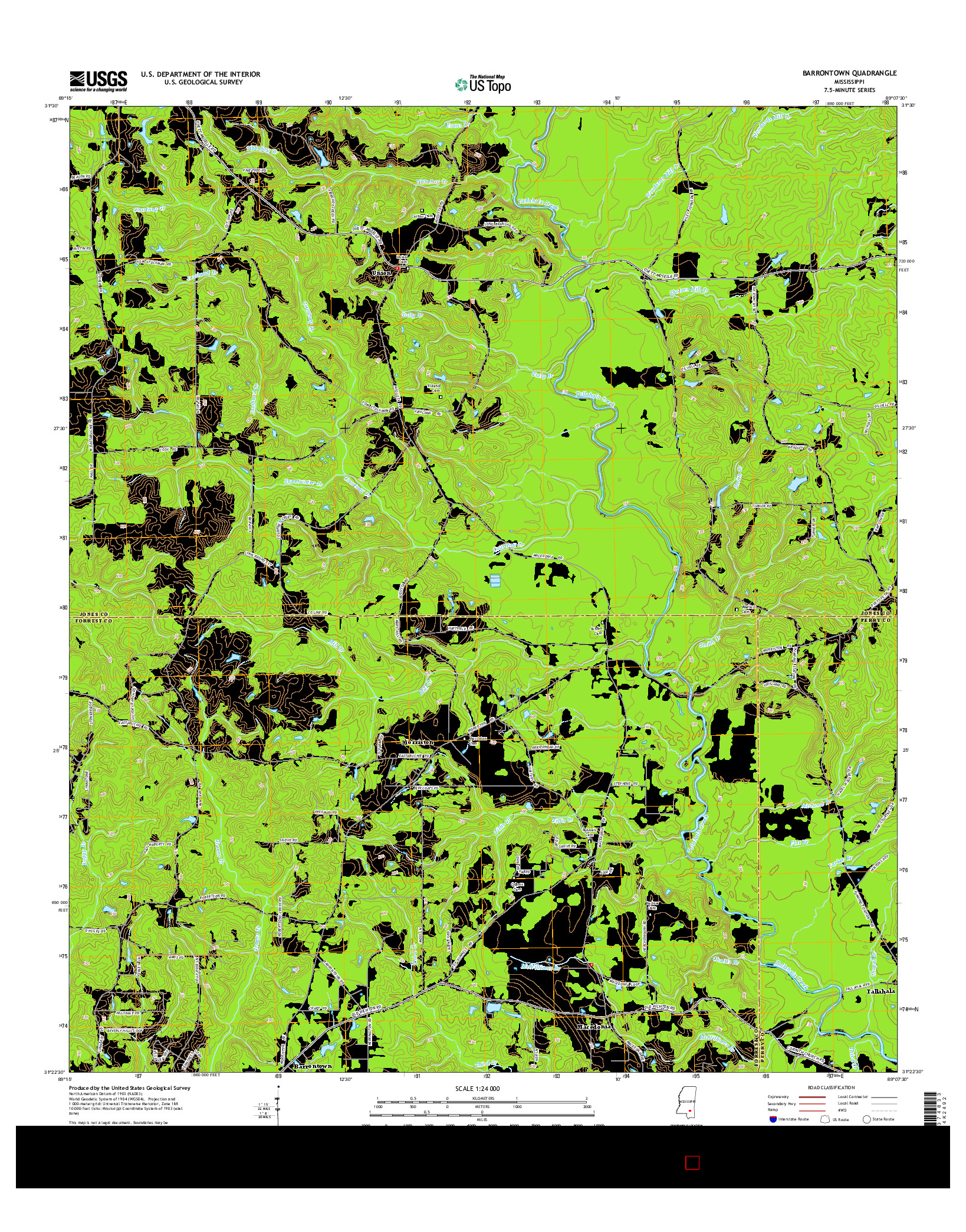 USGS US TOPO 7.5-MINUTE MAP FOR BARRONTOWN, MS 2015
