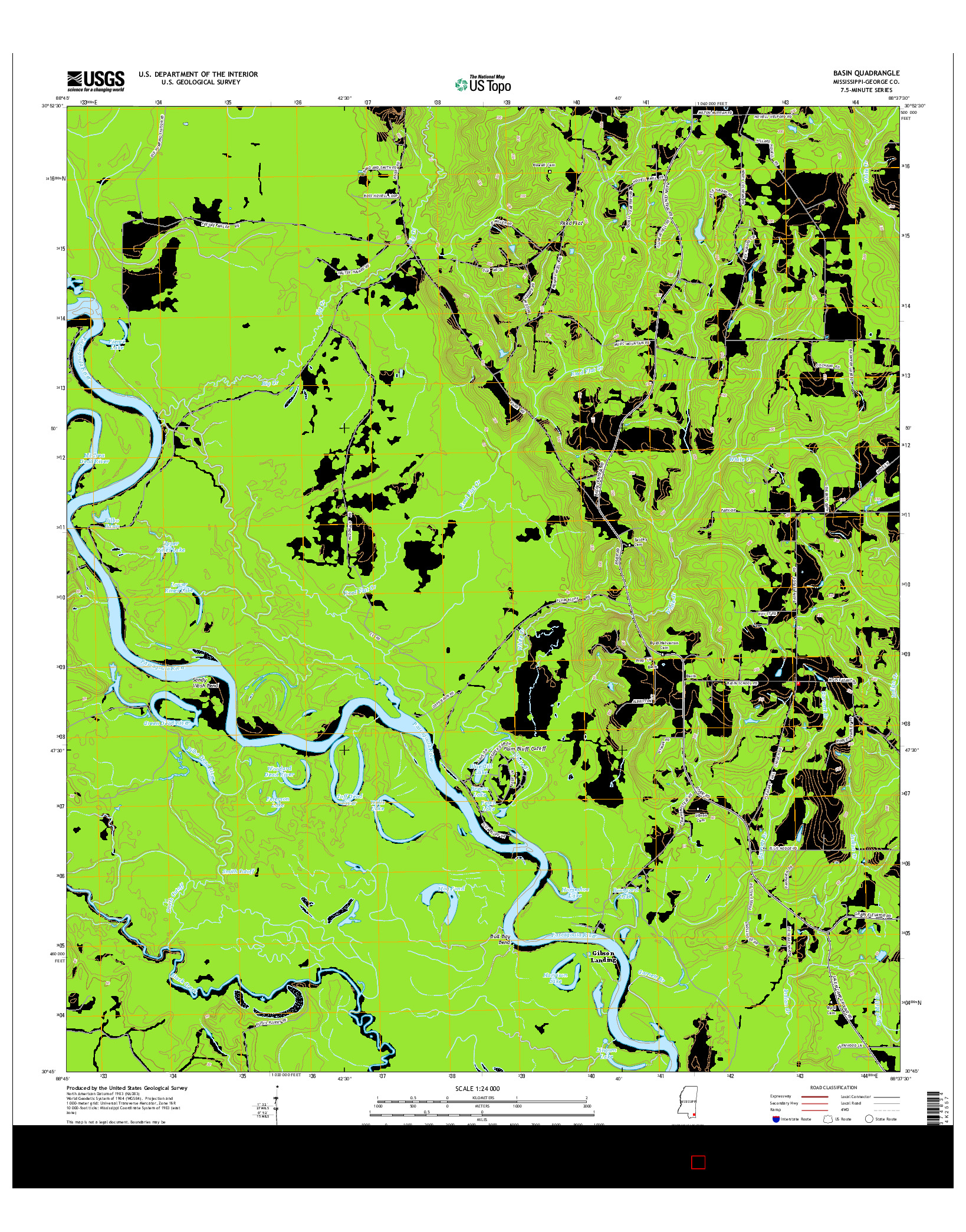 USGS US TOPO 7.5-MINUTE MAP FOR BASIN, MS 2015