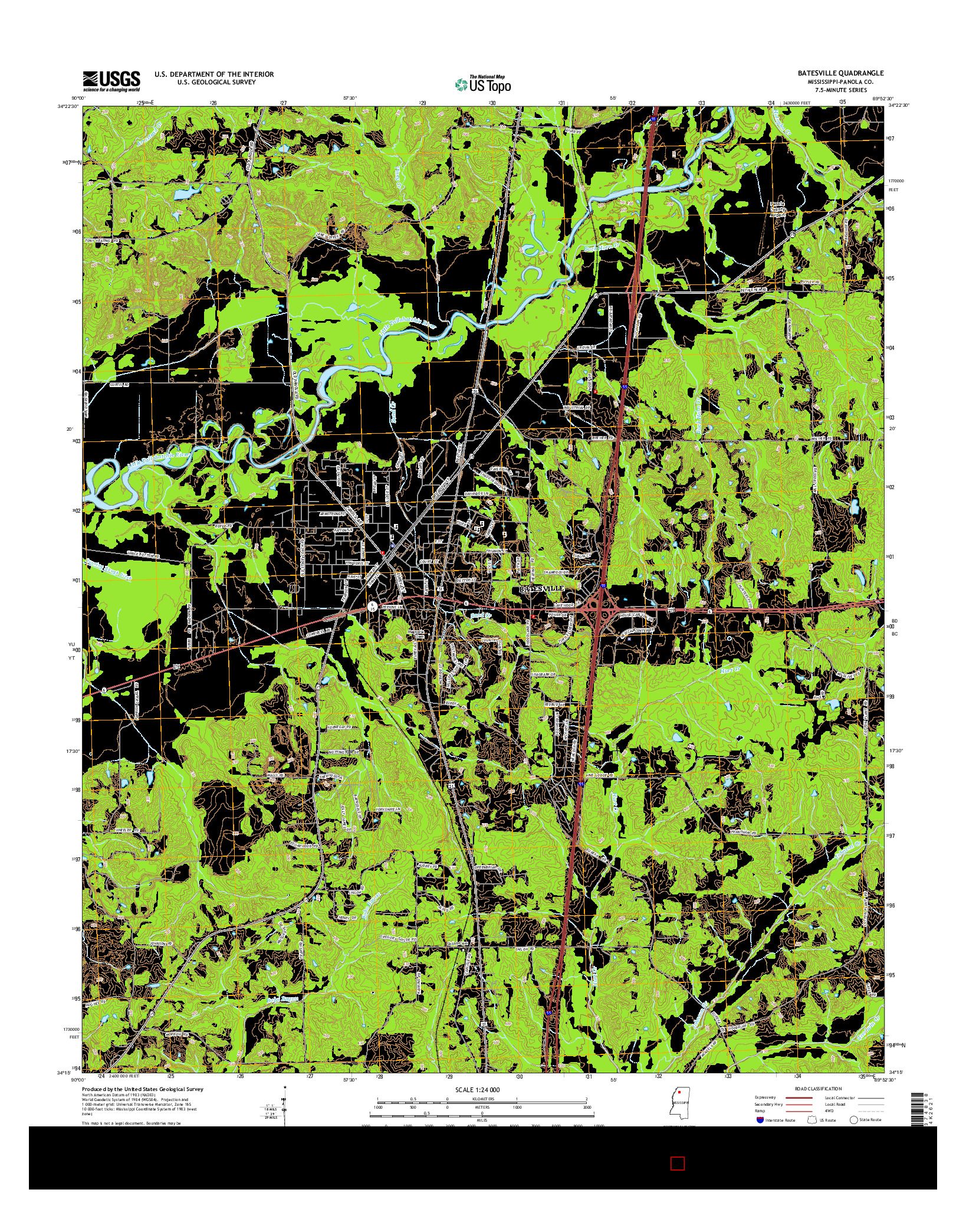 USGS US TOPO 7.5-MINUTE MAP FOR BATESVILLE, MS 2015