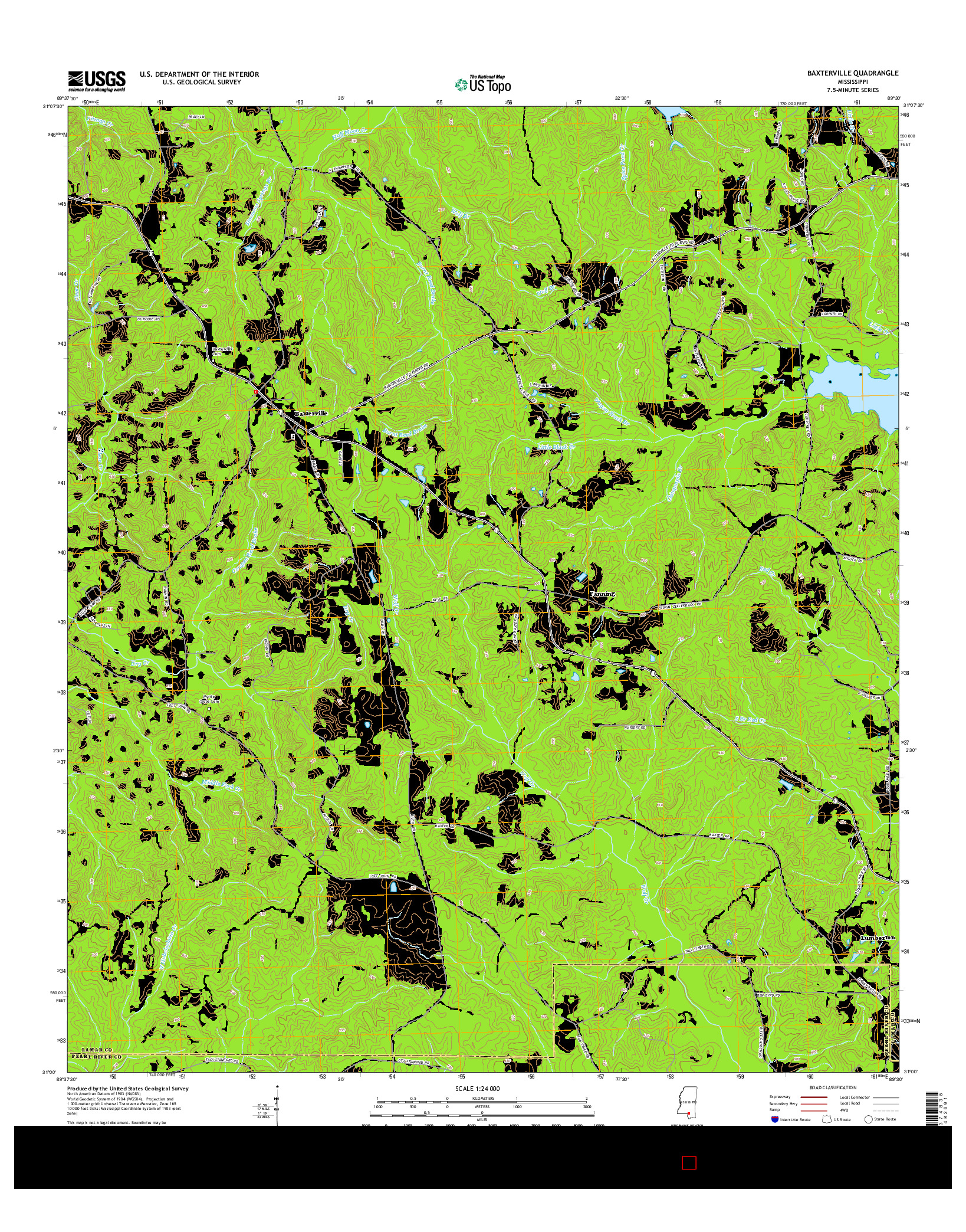 USGS US TOPO 7.5-MINUTE MAP FOR BAXTERVILLE, MS 2015