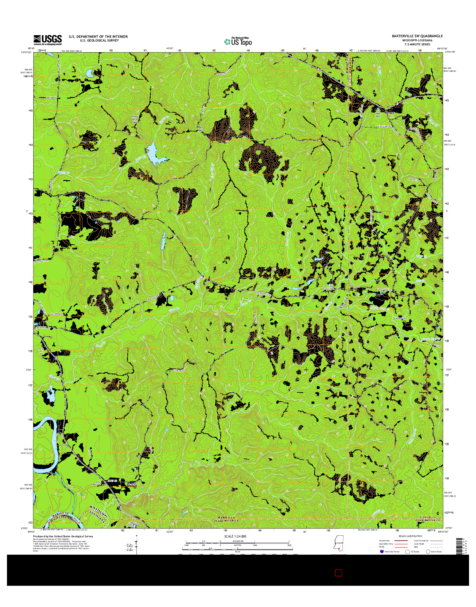 USGS US TOPO 7.5-MINUTE MAP FOR BAXTERVILLE SW, MS-LA 2015