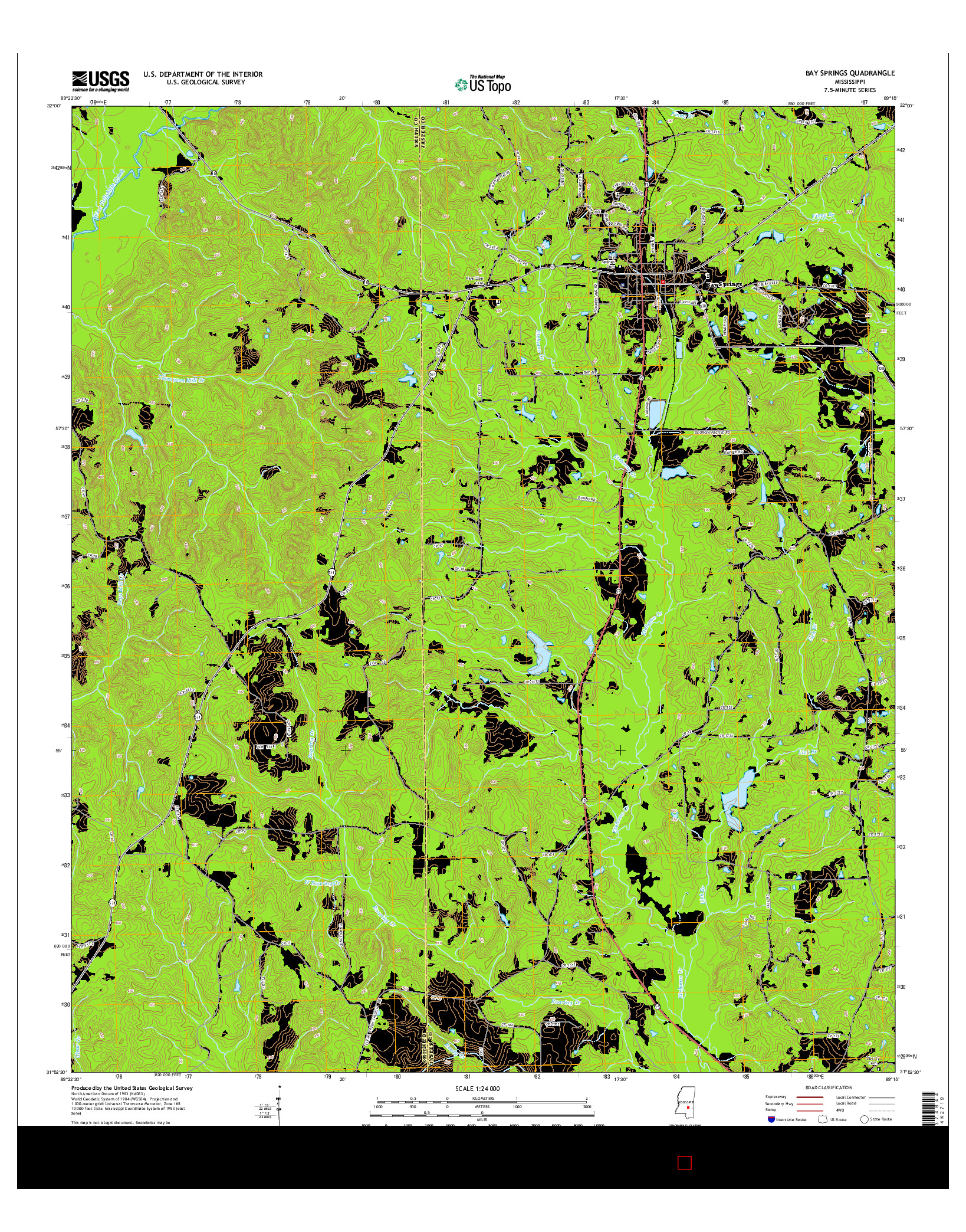 USGS US TOPO 7.5-MINUTE MAP FOR BAY SPRINGS, MS 2015