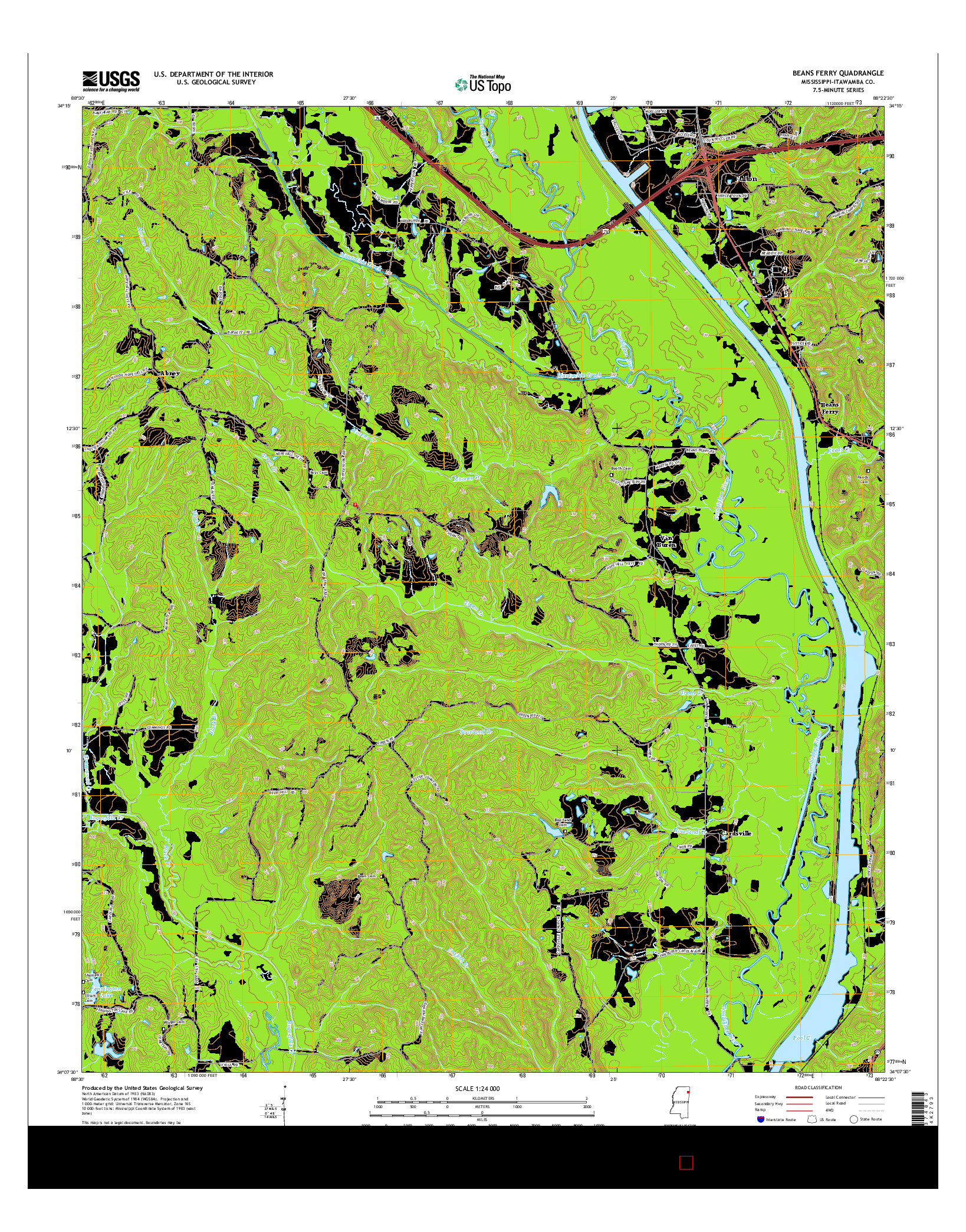USGS US TOPO 7.5-MINUTE MAP FOR BEANS FERRY, MS 2015