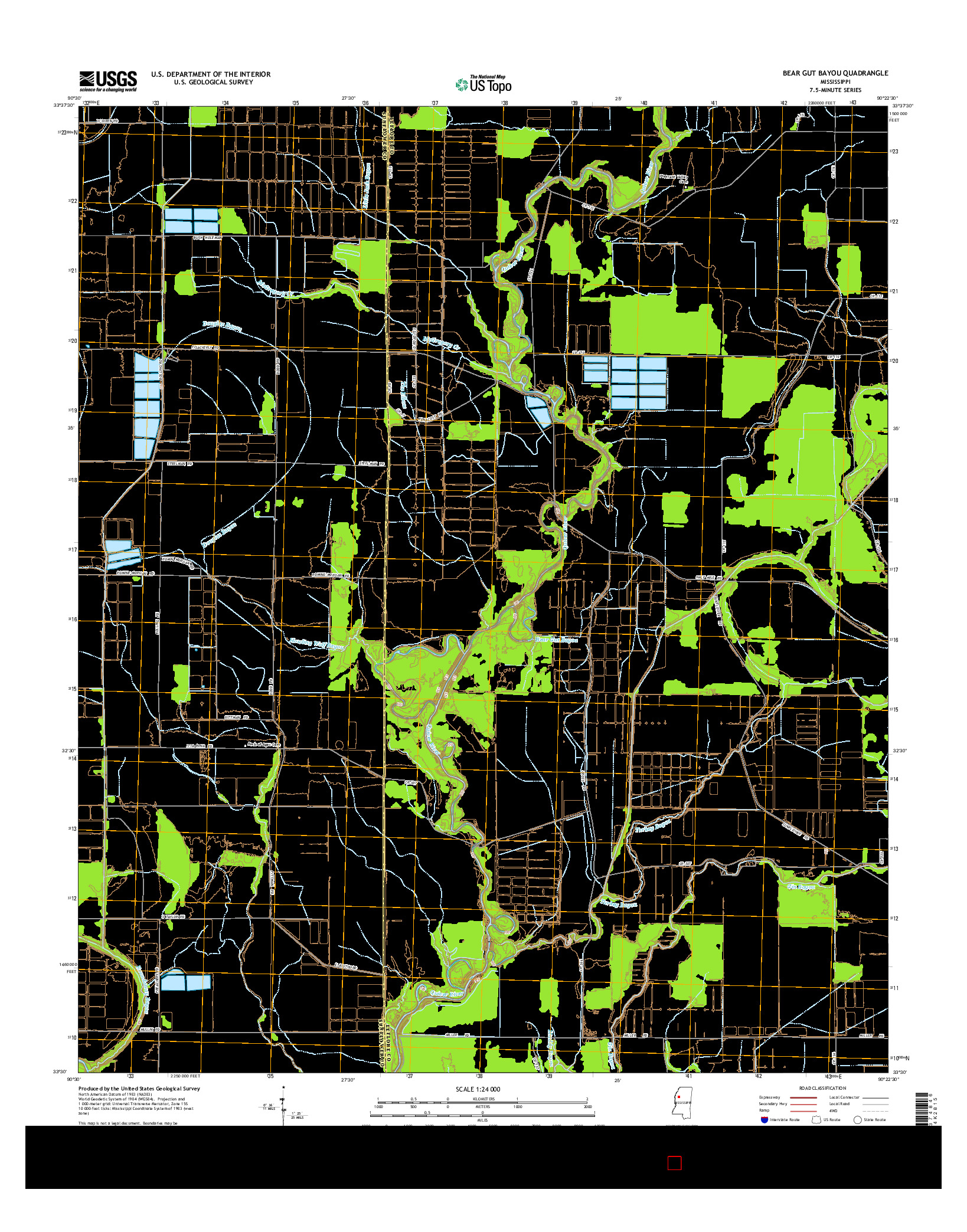 USGS US TOPO 7.5-MINUTE MAP FOR BEAR GUT BAYOU, MS 2015