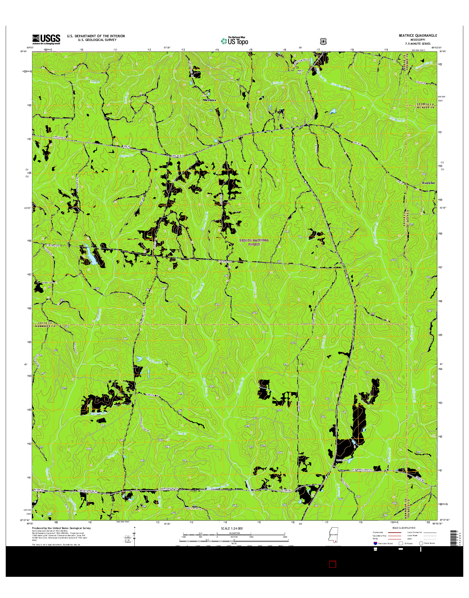 USGS US TOPO 7.5-MINUTE MAP FOR BEATRICE, MS 2015