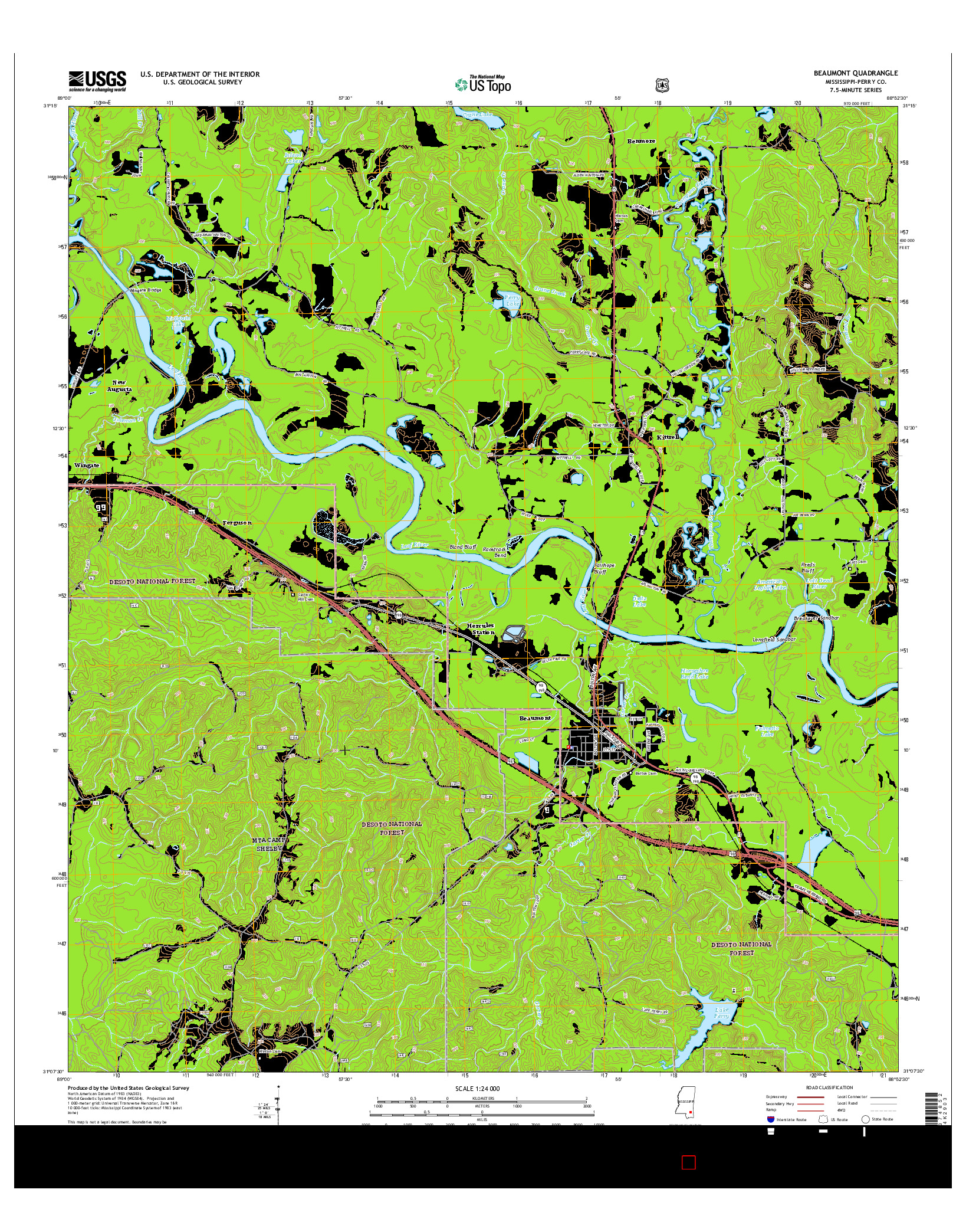 USGS US TOPO 7.5-MINUTE MAP FOR BEAUMONT, MS 2015