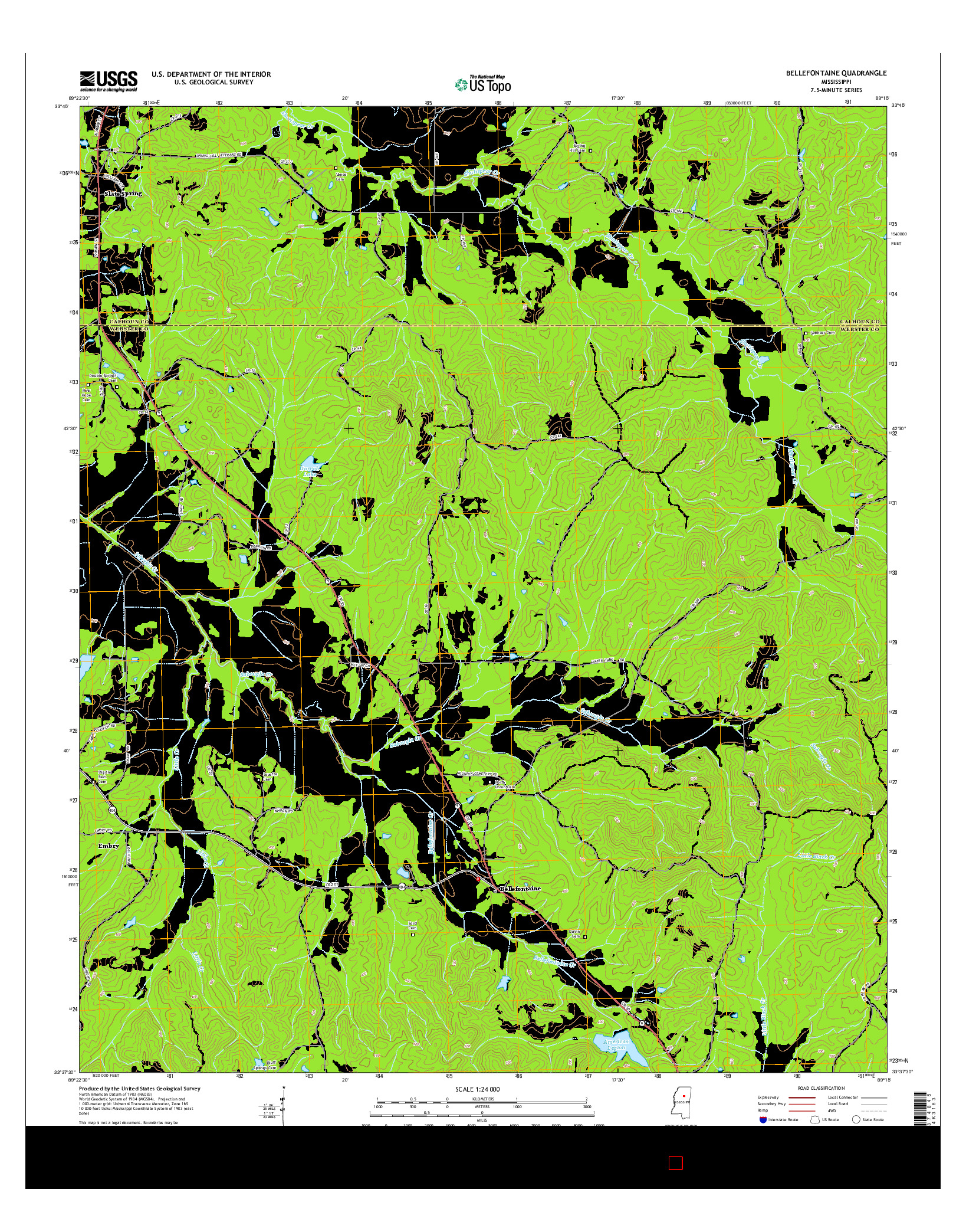 USGS US TOPO 7.5-MINUTE MAP FOR BELLEFONTAINE, MS 2015