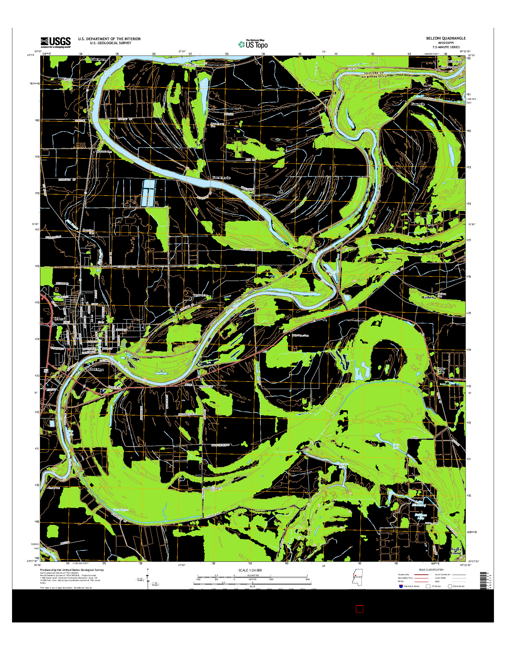 USGS US TOPO 7.5-MINUTE MAP FOR BELZONI, MS 2015