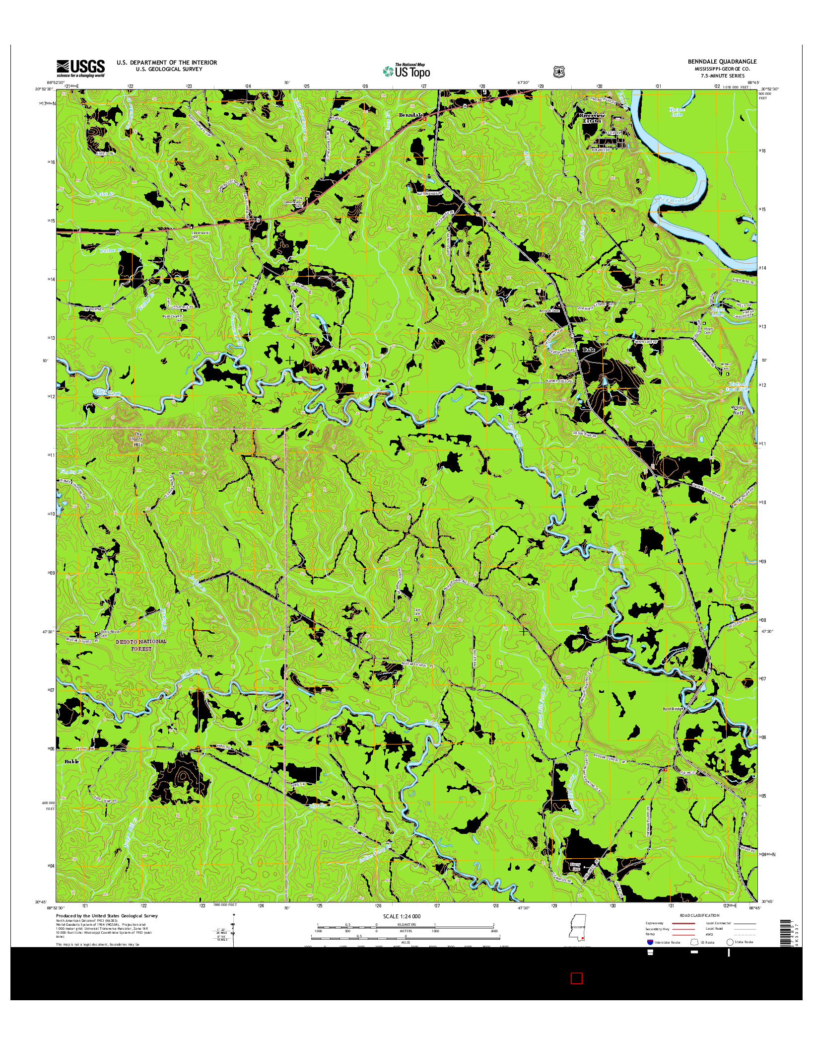USGS US TOPO 7.5-MINUTE MAP FOR BENNDALE, MS 2015