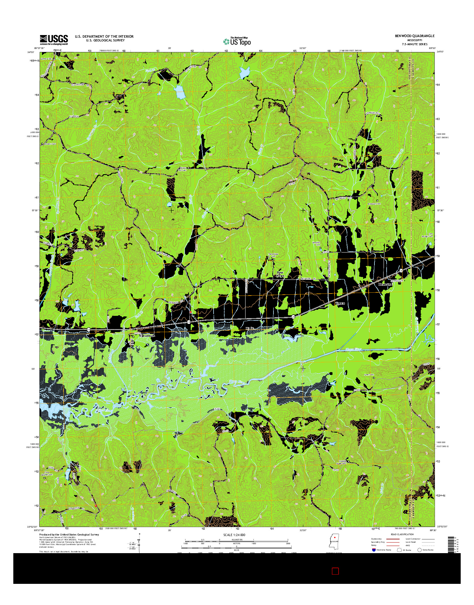 USGS US TOPO 7.5-MINUTE MAP FOR BENWOOD, MS 2015