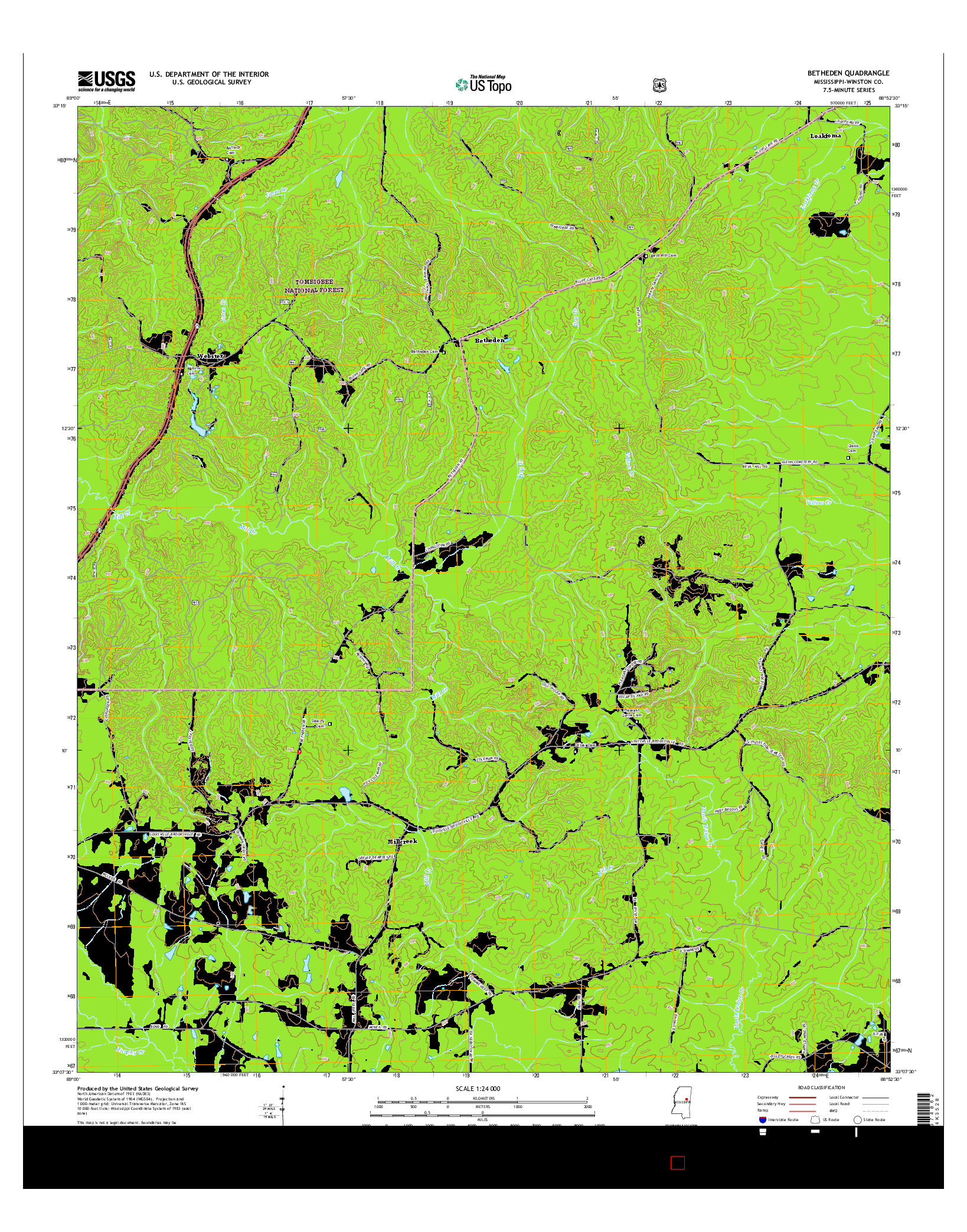 USGS US TOPO 7.5-MINUTE MAP FOR BETHEDEN, MS 2015