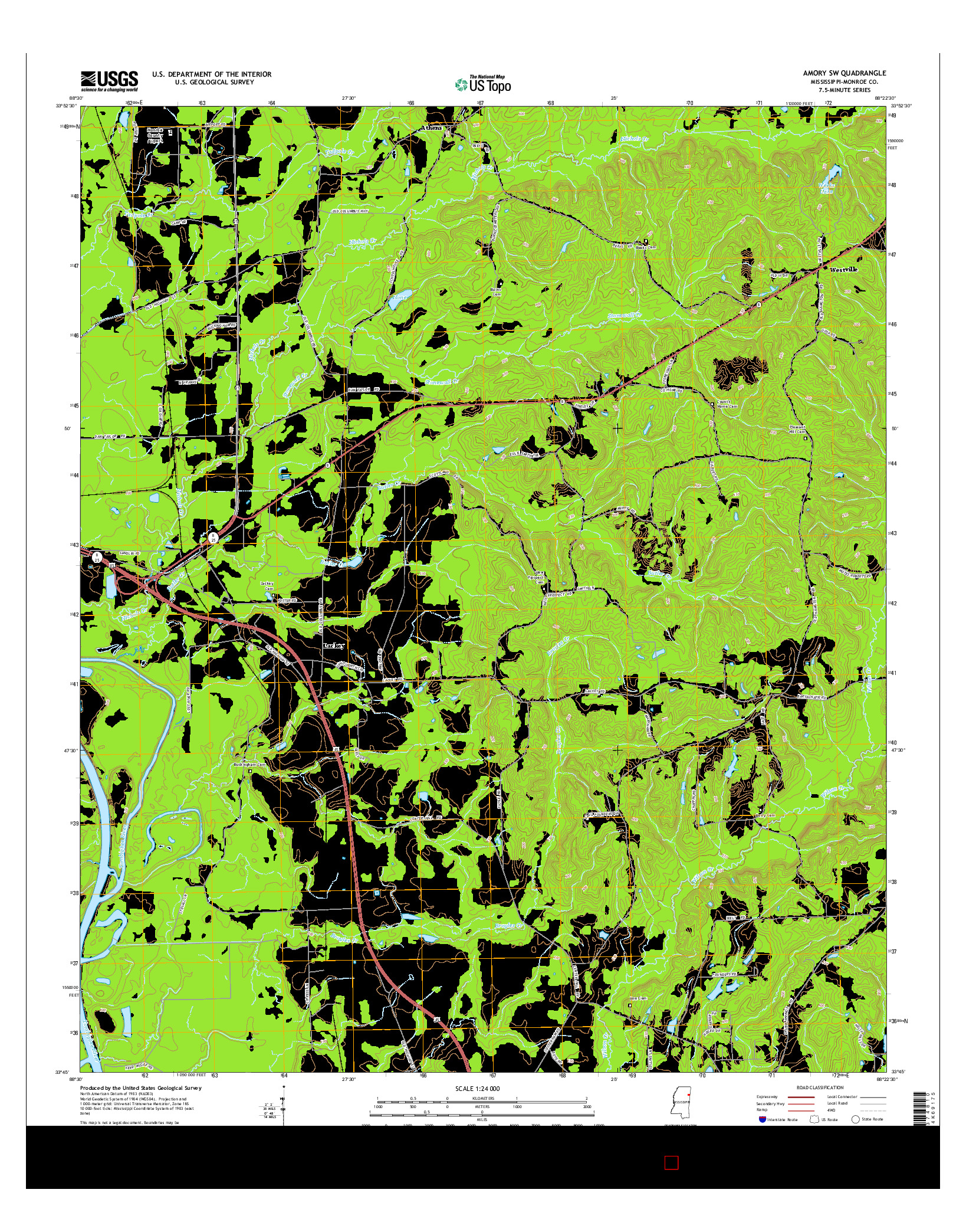USGS US TOPO 7.5-MINUTE MAP FOR AMORY SW, MS 2015