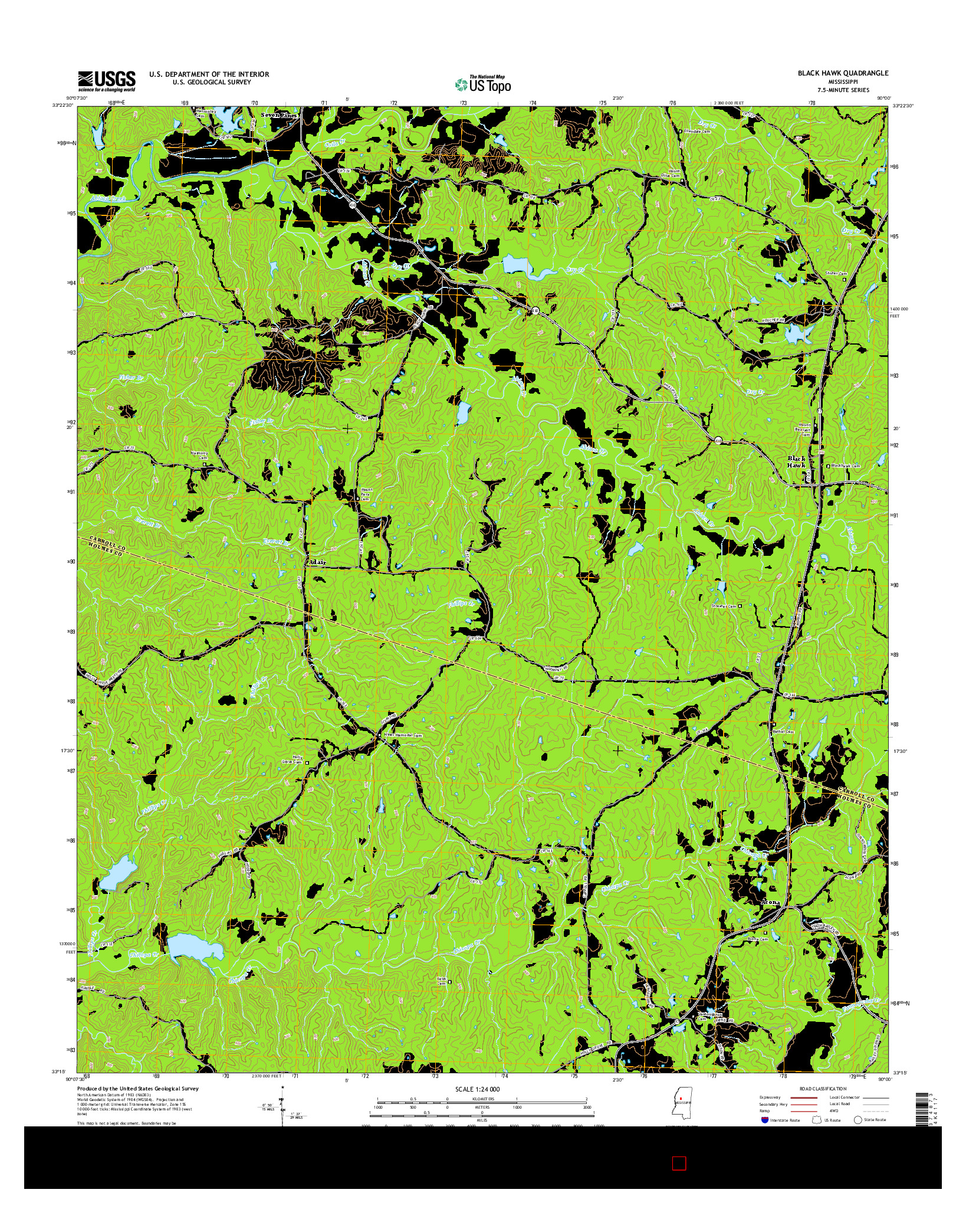USGS US TOPO 7.5-MINUTE MAP FOR BLACK HAWK, MS 2015