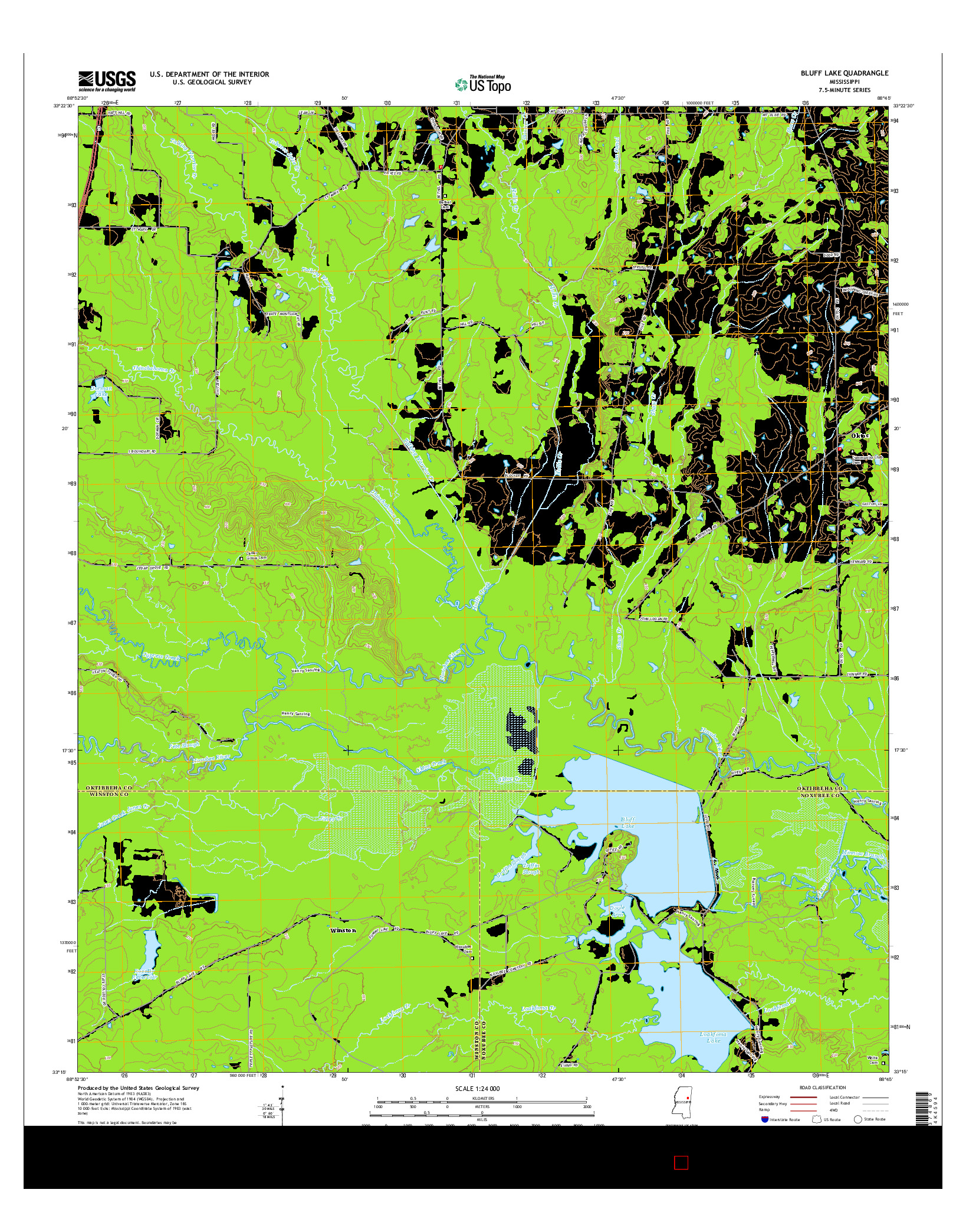 USGS US TOPO 7.5-MINUTE MAP FOR BLUFF LAKE, MS 2015