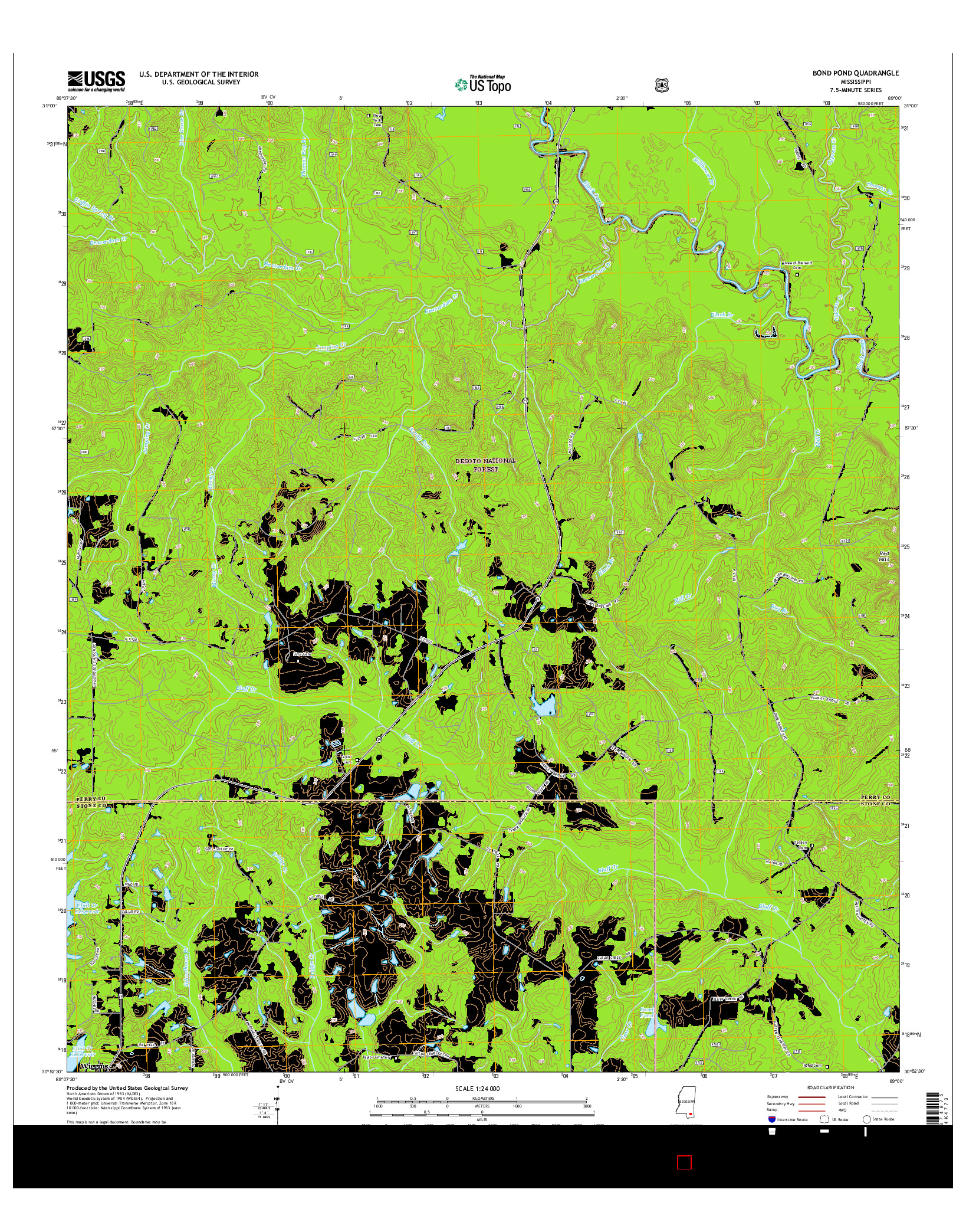 USGS US TOPO 7.5-MINUTE MAP FOR BOND POND, MS 2015