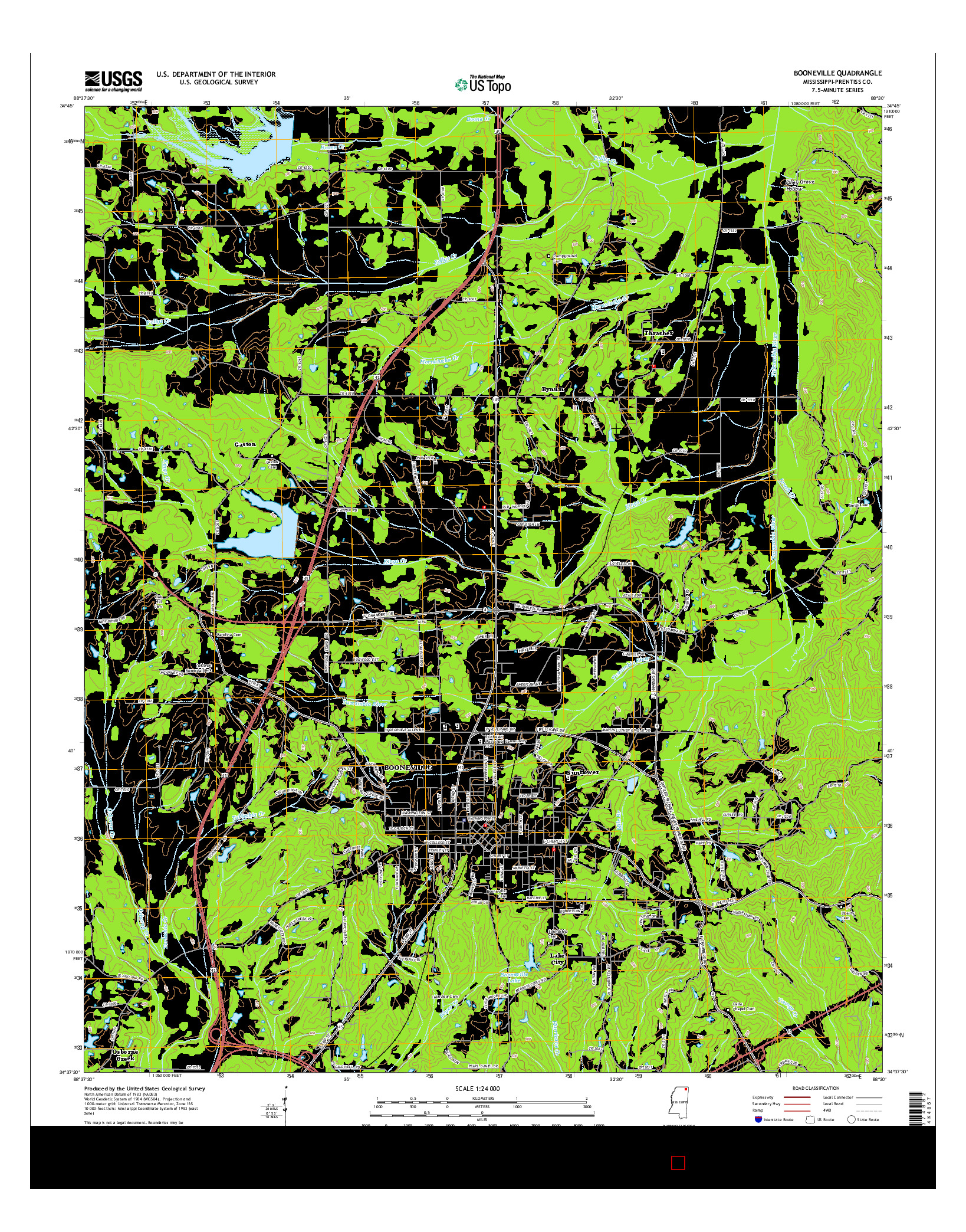 USGS US TOPO 7.5-MINUTE MAP FOR BOONEVILLE, MS 2015