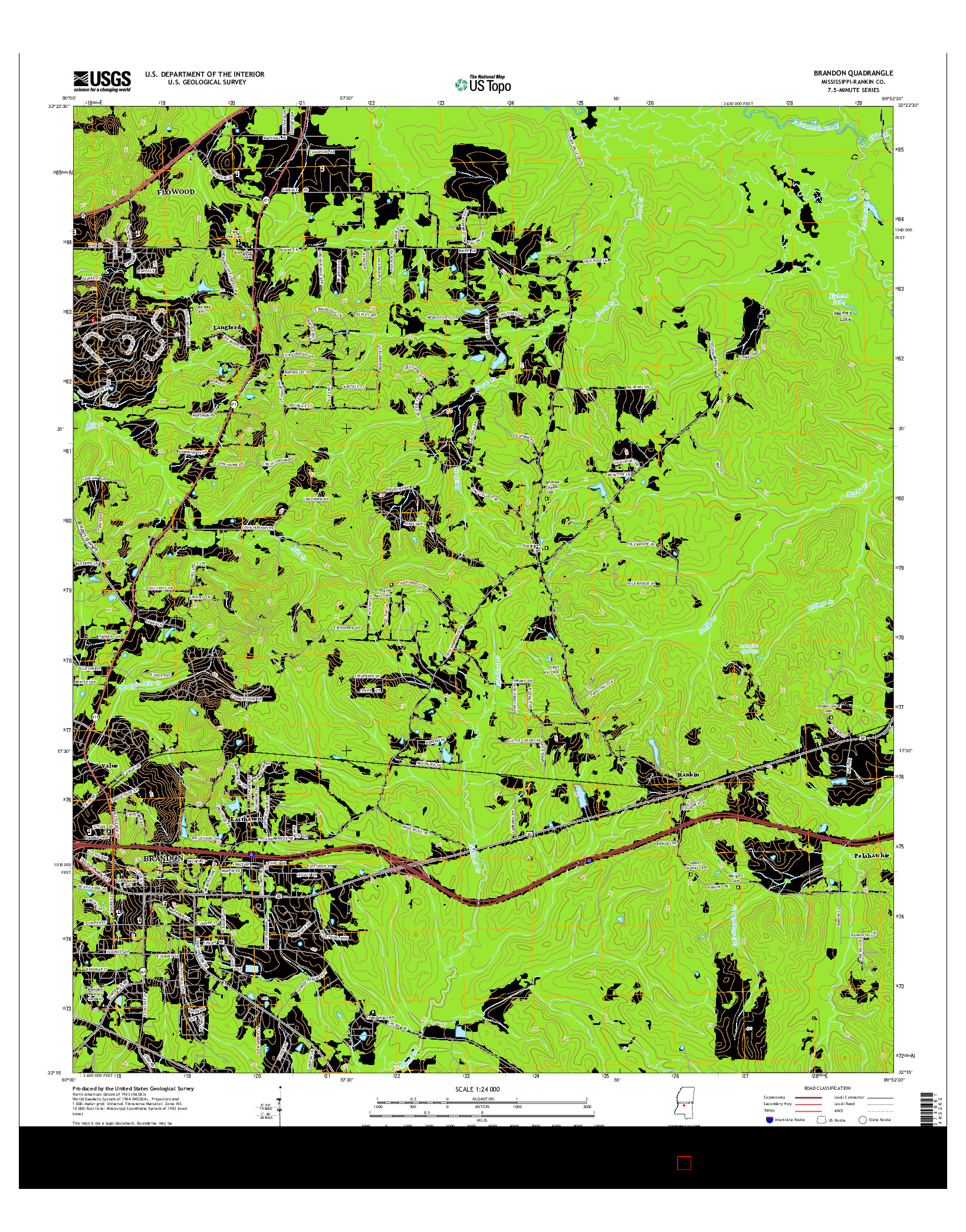 USGS US TOPO 7.5-MINUTE MAP FOR BRANDON, MS 2015