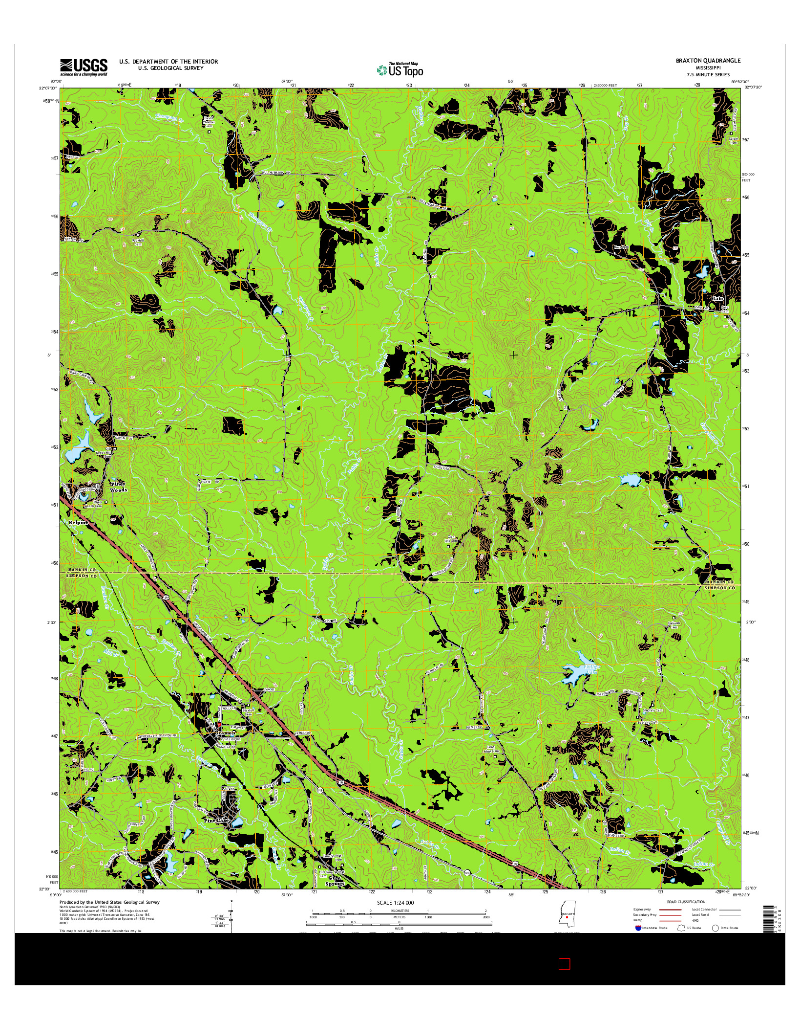USGS US TOPO 7.5-MINUTE MAP FOR BRAXTON, MS 2015