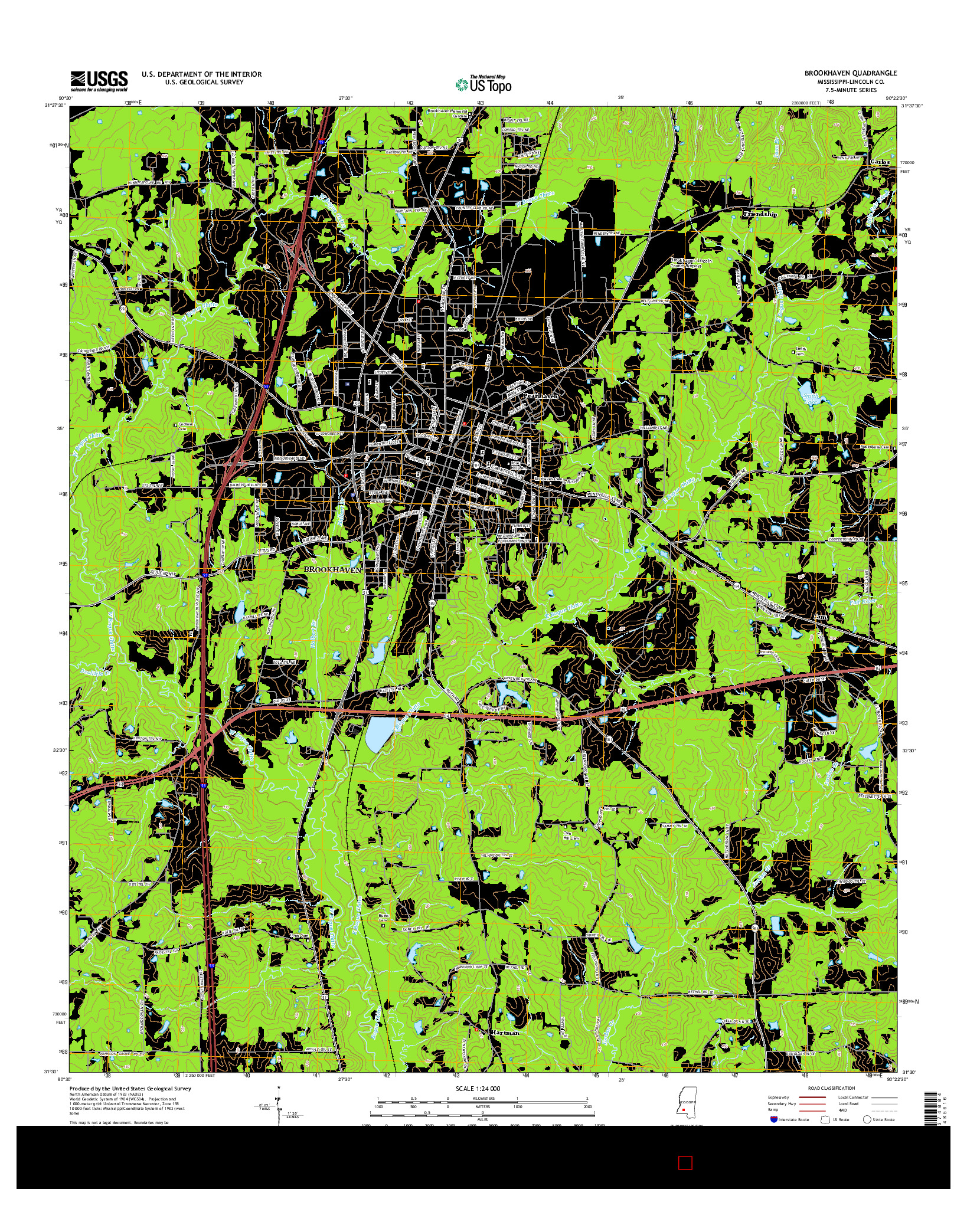 USGS US TOPO 7.5-MINUTE MAP FOR BROOKHAVEN, MS 2015